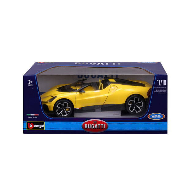 Foto 4 pulgar | Coche de Colección Bugatti Mistral amarillo a escala 1:18 de Burago