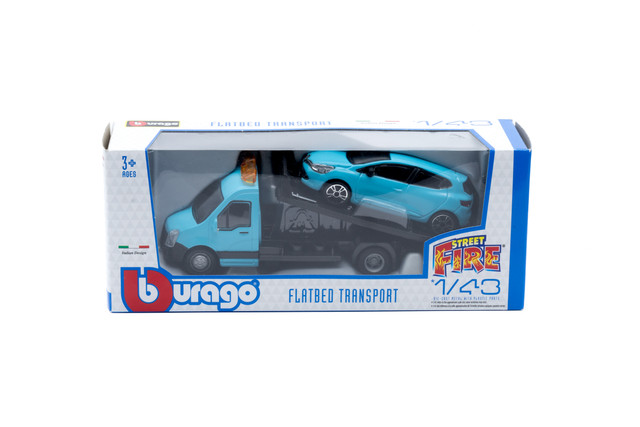 Foto 4 pulgar | Auto Burago Maisto Street Fire A Escala 1:43 Flatbed Transport W/ 1 Car Azul