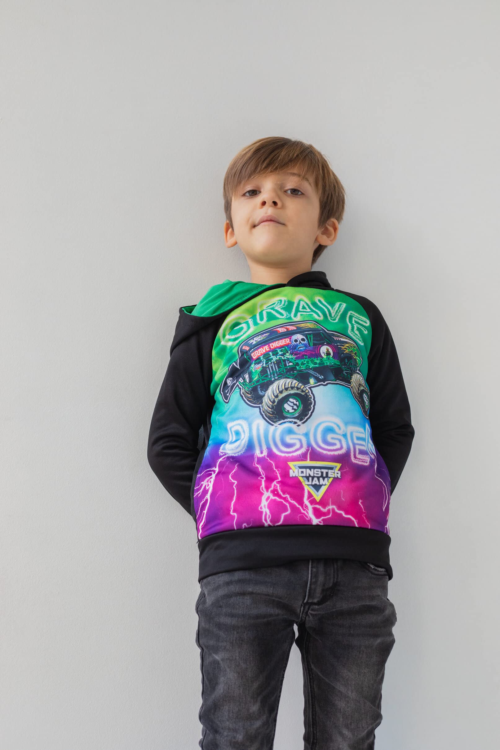 Foto 3 pulgar | Sudadera Con Capucha Monster Jam Trucks Grave Digger Big Boys, Negro/verde - Venta Internacional.