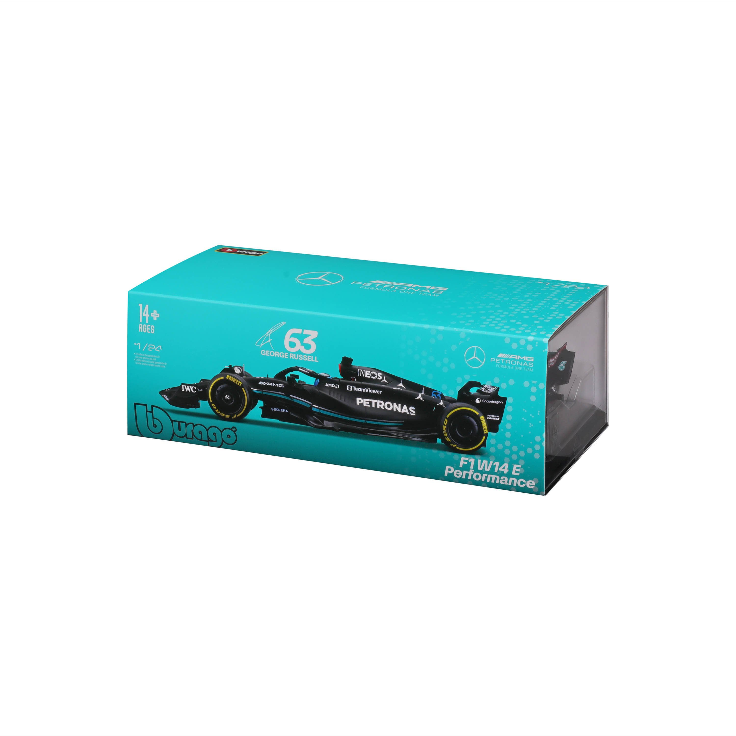 Foto 3 pulgar | Auto Burago F1 Mercedes-amg Petronas W14 2023 A Escala 1:24 Con Casco - #63 Russell