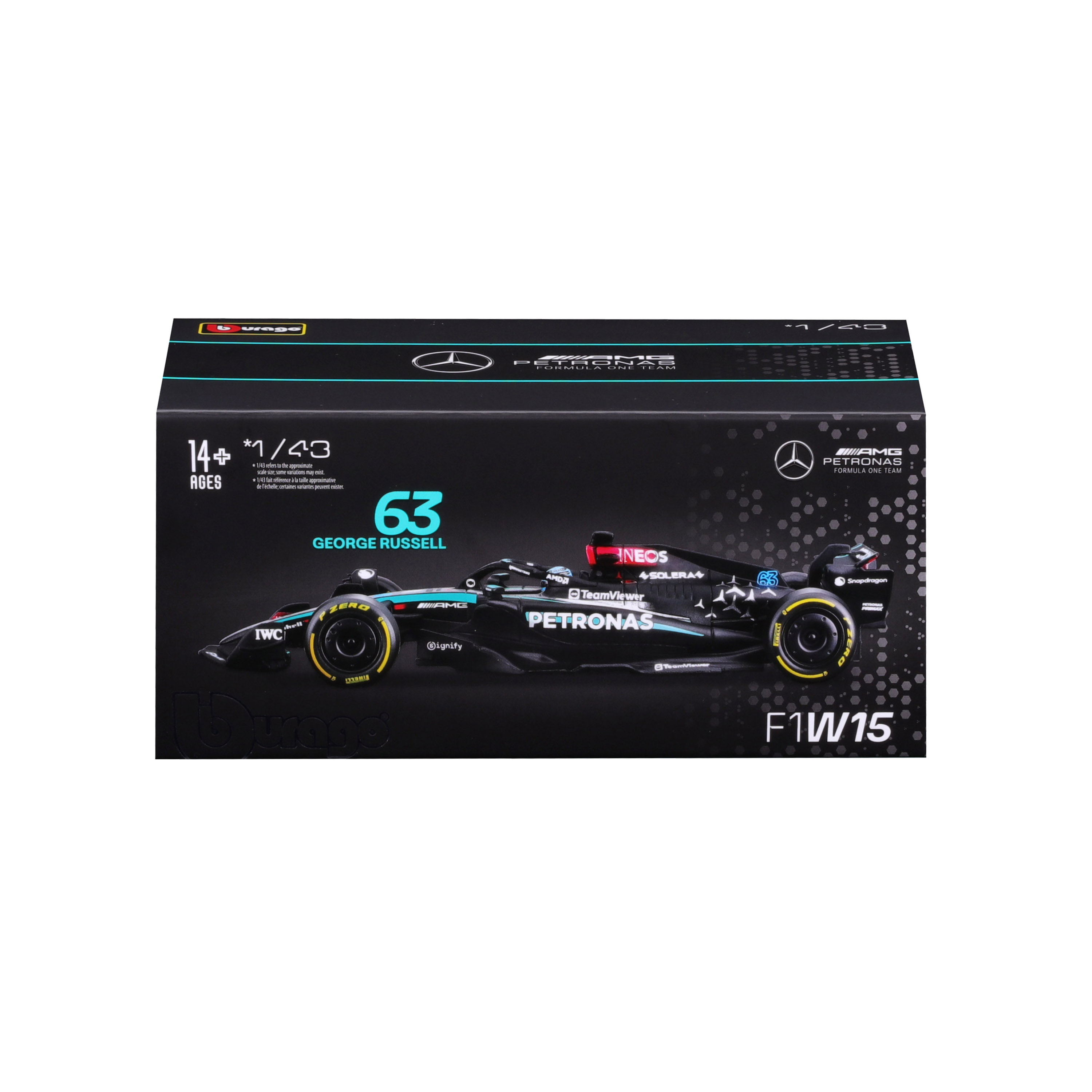 Foto 3 pulgar | Auto Burago F1 Mercedes W15 2024 A Escala 1:43 Con Casco - #63 Russell