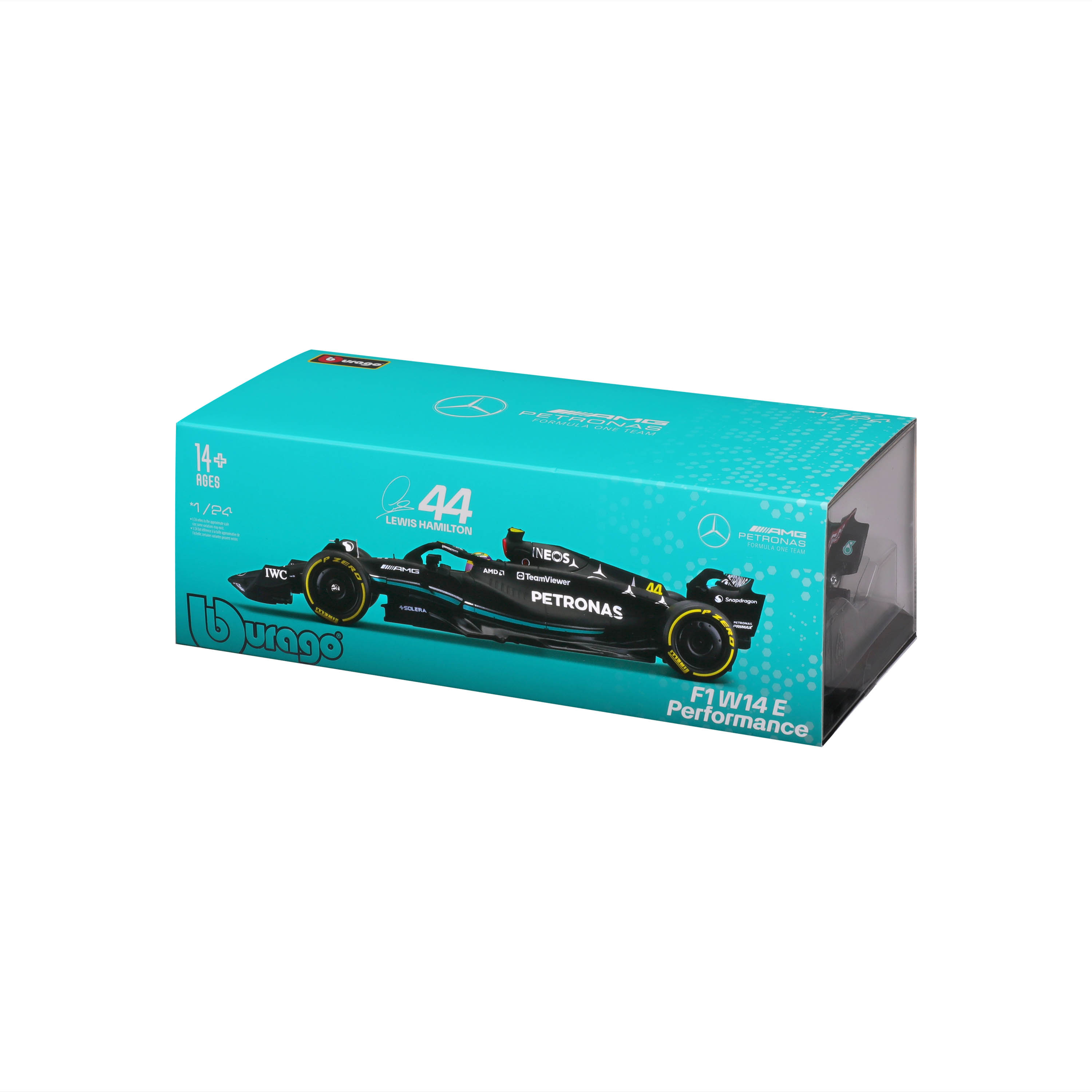 Foto 3 pulgar | Auto Burago F1 Mercedes-amg Petronas W14 2023 A Escala 1:24 Con Casco - #44 Hamilton