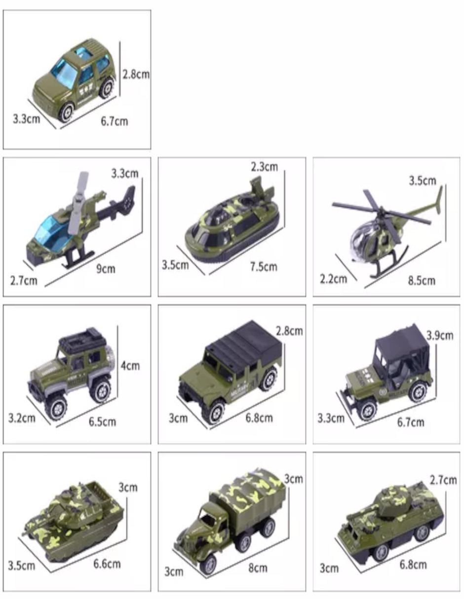 Foto 3 pulgar | Carros De Juguete De Aleación Carritos De Traje Militar Con Piezas Móviles Mar Tierra Aire Para Ninos 10piezas