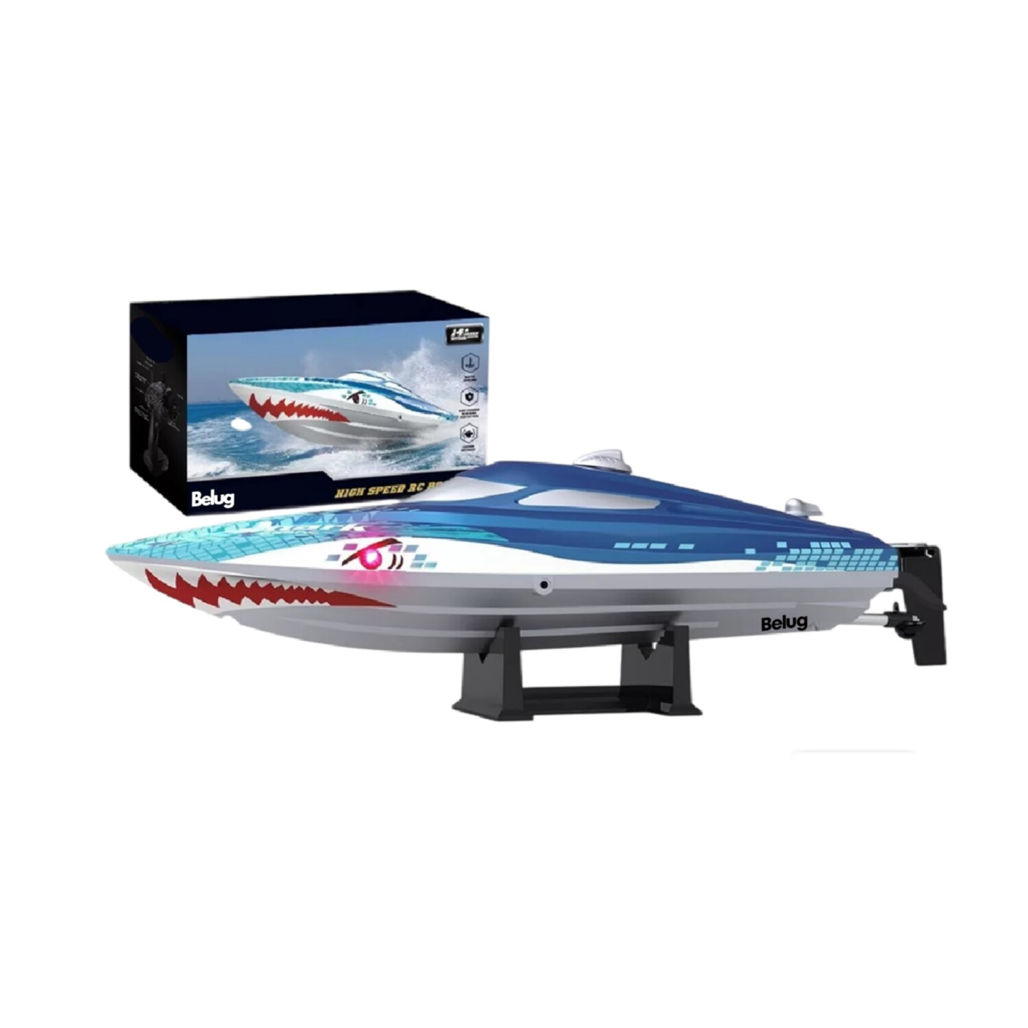 Barco Control Remoto Con 3 Baterías Belug Para Niños Luz Led Azul Blanco $2,049
