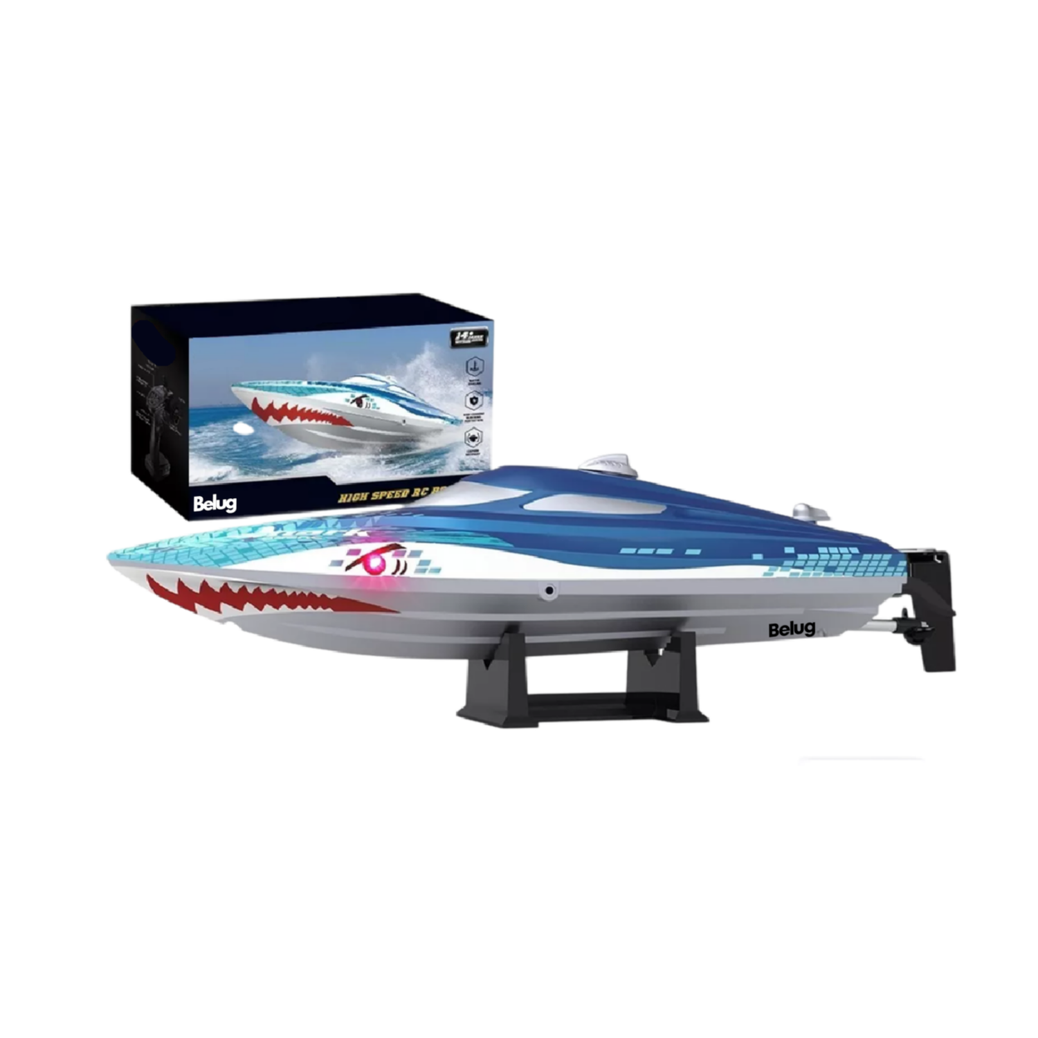 Foto 2 pulgar | Barco Control Remoto Con 3 Baterías Belug Para Niños Luz Led Azul Blanco