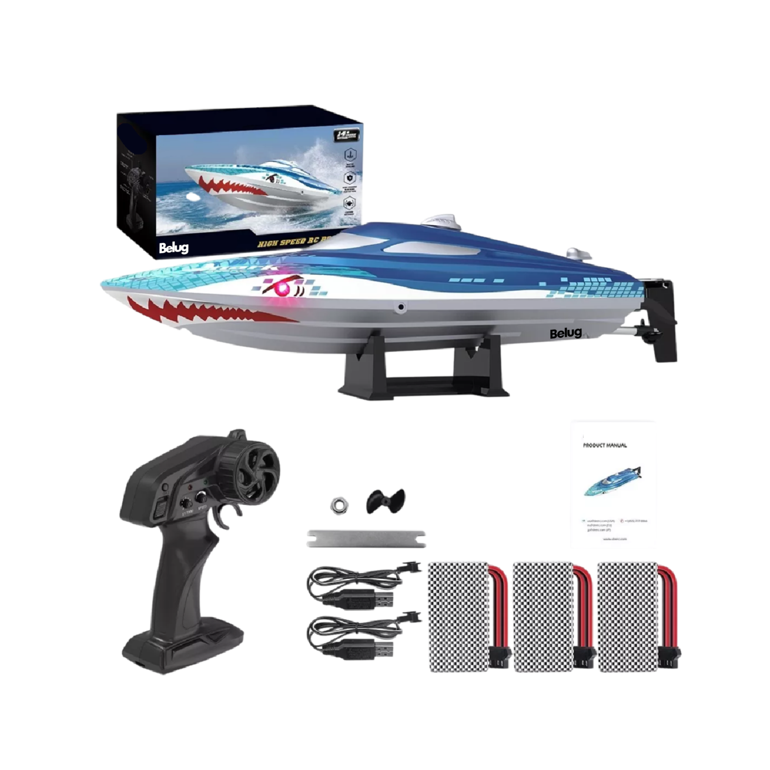 Foto 2 | Barco Control Remoto Con 3 Baterías Belug Para Niños Luz Led Azul Blanco