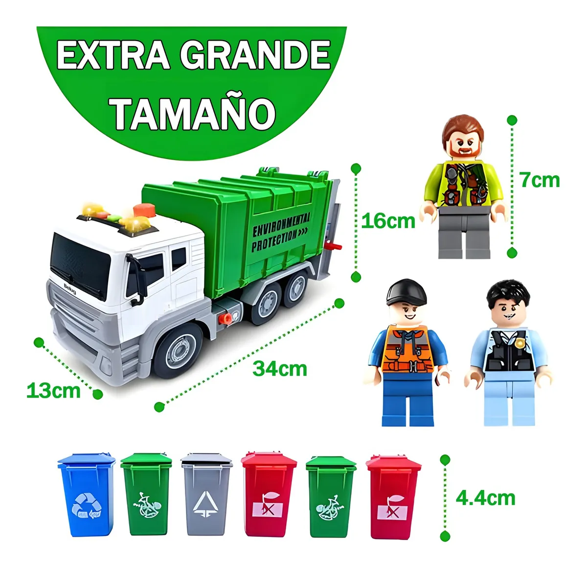 Foto 4 pulgar | Camión Belug De Basura Juguetes Verde Blanco 158 Pz