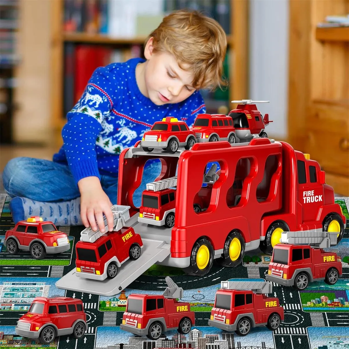 Foto 2 | Carros De Ingeniería Belug  7pz Rojo