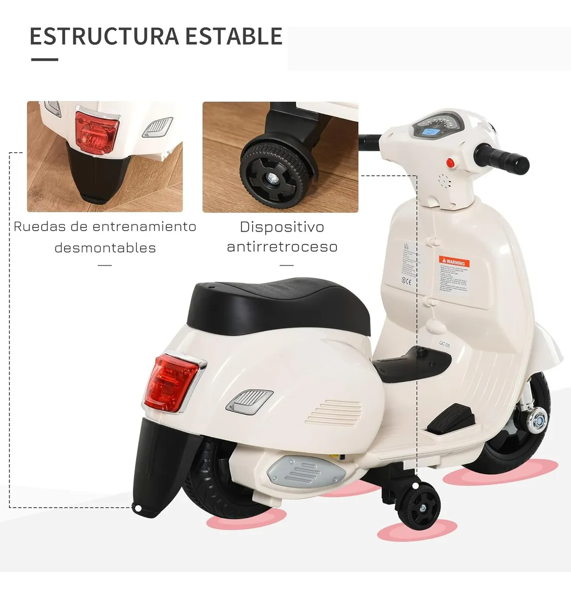 Foto 3 pulgar | Moto Eléctrica Confety World Mini Vespa H1 Montable De Pedal Blanco