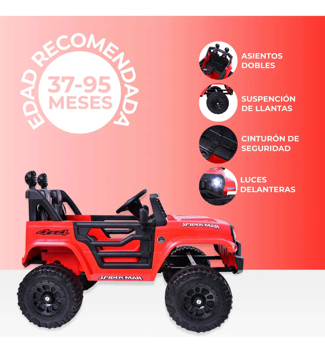 Foto 2 | Carro Montable Eléctrico Para Niños Jeep Aeiou B010 Diseños Rojo Spider