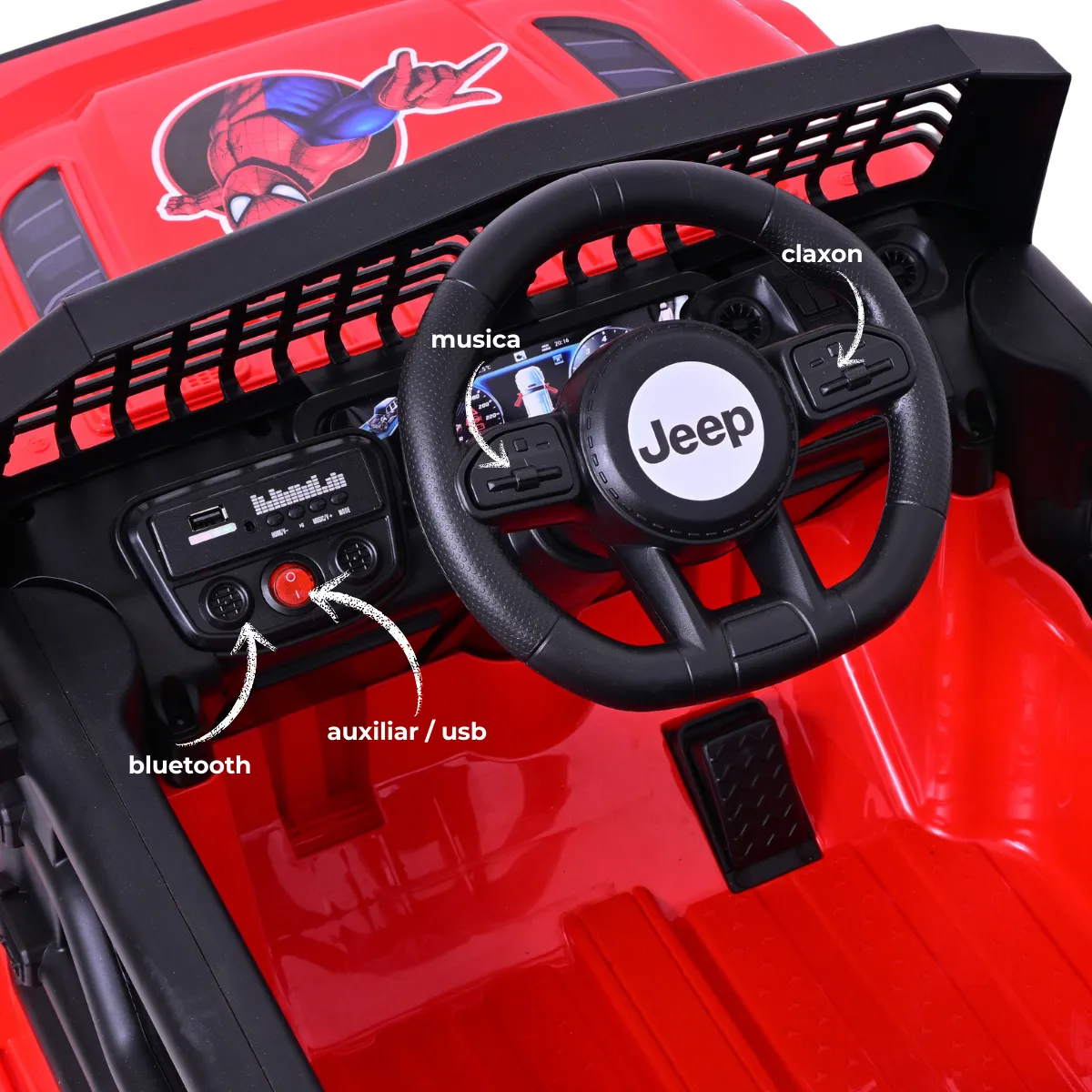 Foto 6 pulgar | Carro Montable Eléctrico Para Niños Jeep Aeiou B010 Diseños Rojo Spider