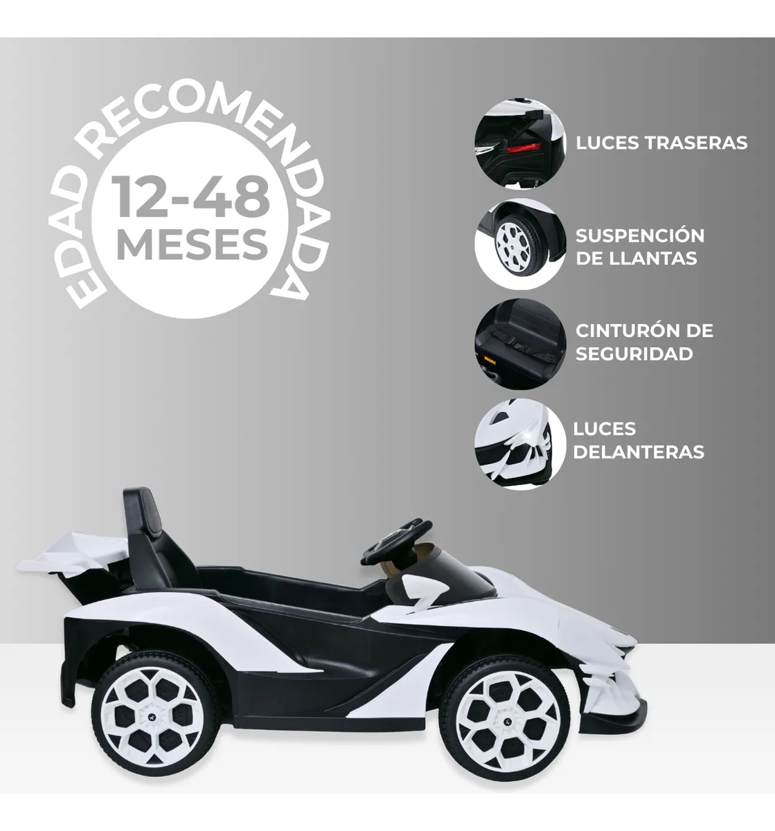 Foto 4 pulgar | Carro Montable Eléctrico De Niños Aeiou B011 Apollo Sonido Blanco