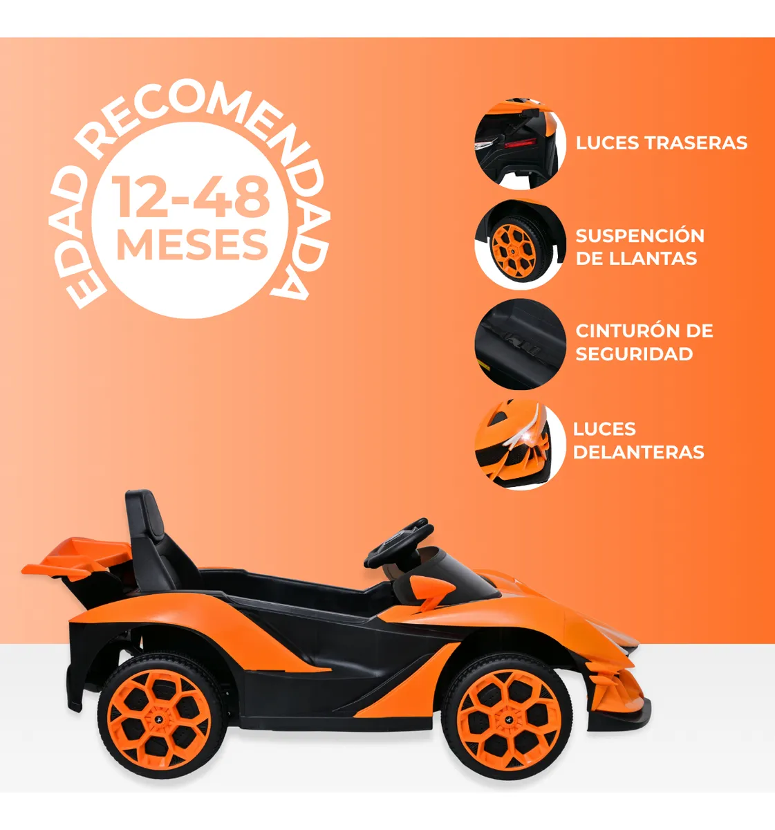 Foto 3 | Carro Montable Eléctrico De Niños Aeiou B011 Apollo Sonido Naranja