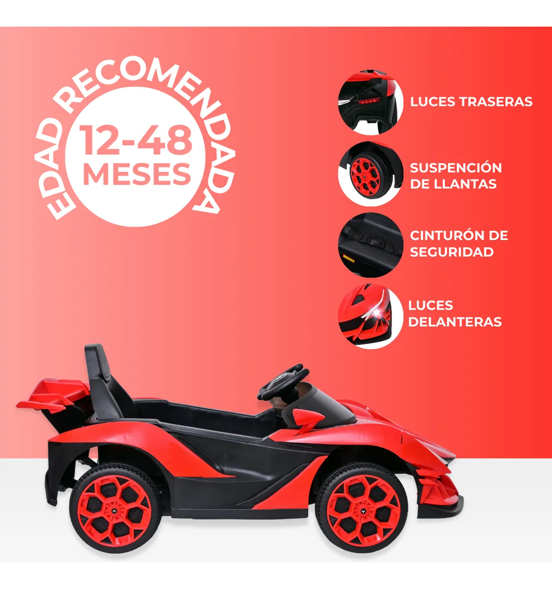 Foto 3 | Carro Montable Eléctrico De Niños Aeiou B011 Apollo Sonido Rojo
