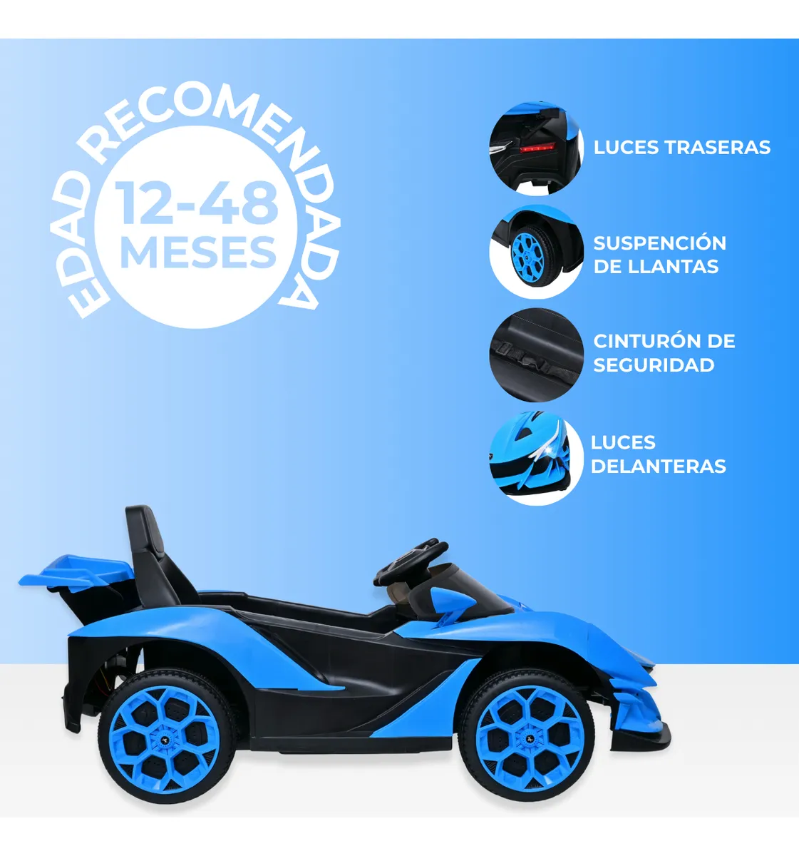Foto 3 | Carro Montable Eléctrico De Niños Aeiou B011 Apollo Sonido Azul