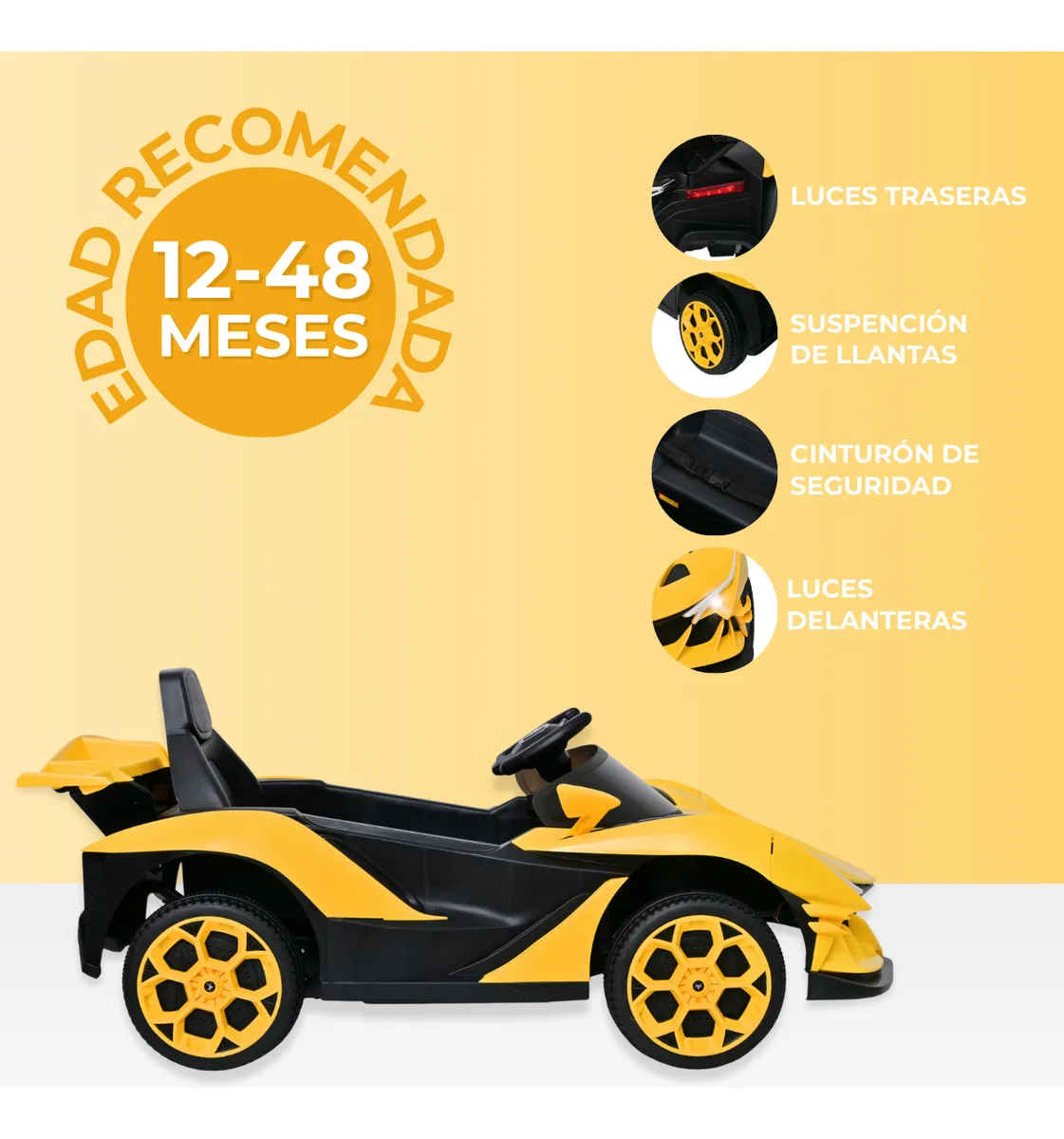 Foto 2 | Carro Montable Eléctrico De Niños Aeiou B011 Apollo Sonido Amarillo