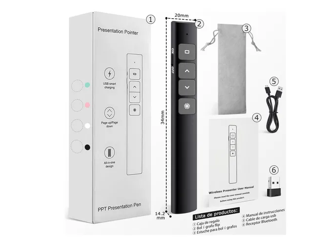 Foto 5 pulgar | Presentador Láser Recargable Xtellar Usb, Inalámbrico, Multifuncional Y Compacto - Negro