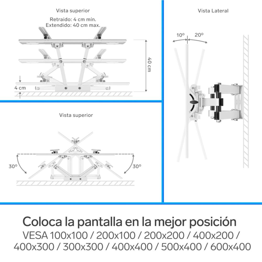 Foto 5 pulgar | Soporte para Pantallas de 32'' a 83'' con Doble Brazo Articulado Blanco