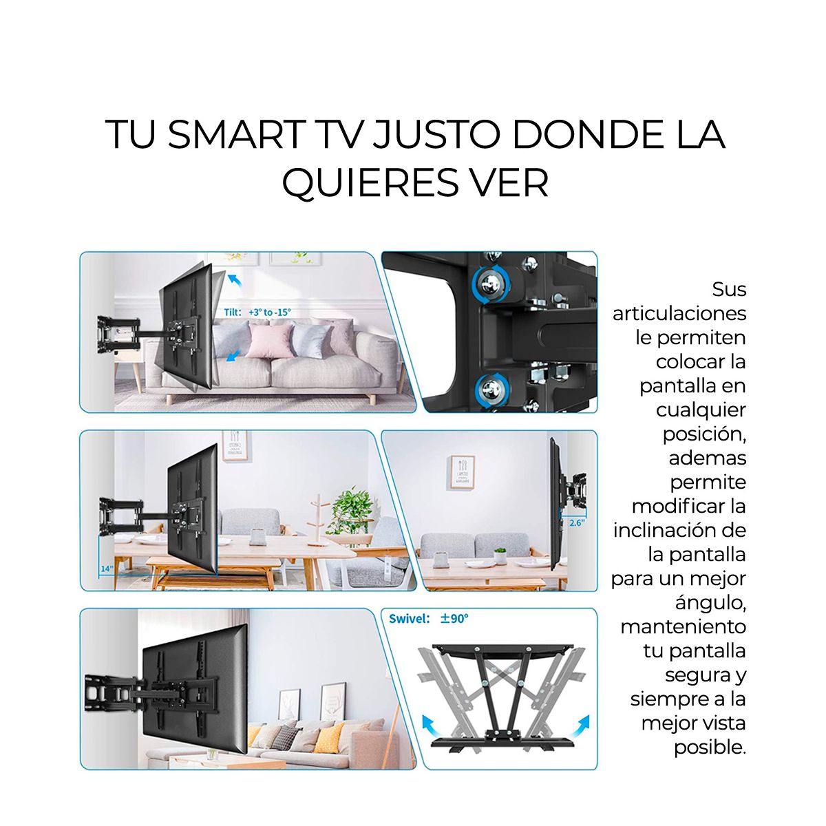 Foto 8 pulgar | Soporte Articulado de Pantalla Elegate Hold58 de 30 a 70" para Pared Negro