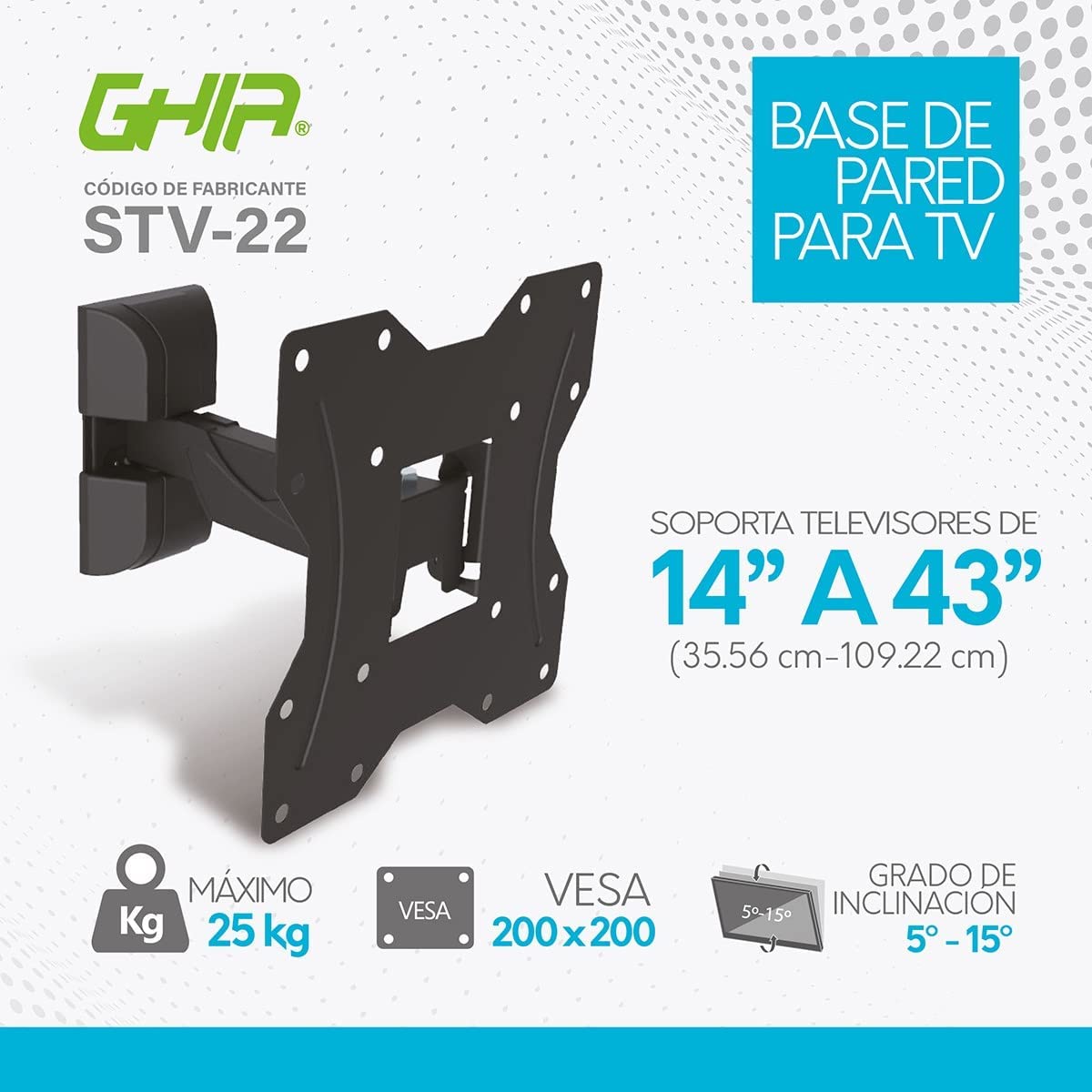 Foto 5 pulgar | Soporte De Pared Ghia Stv-22, Pantallas De 13'' A 43'' 25 Kg Inclinación