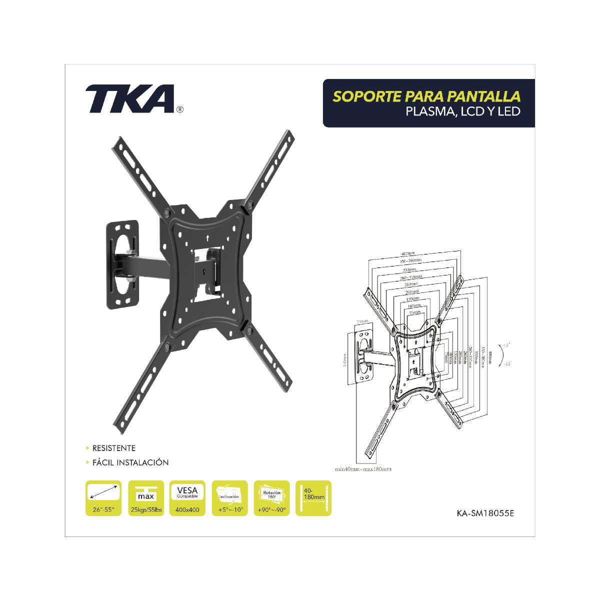 Foto 3 pulgar | Soporte Tv TKA TKA-KASM18055e Vesa Max 400x400 -25 kg 26''-55''