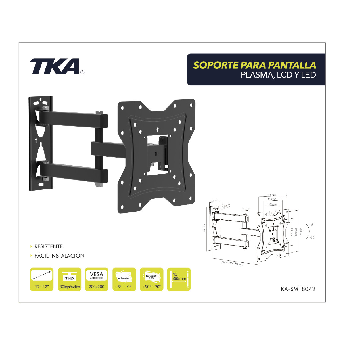 Foto 3 pulgar | Soporte Tv TKA-KASM18042 Vesa Max 200x200 -30 kg 17''-42''