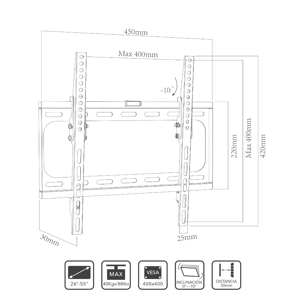 Foto 4 pulgar | Soporte TV Lennon LN-TWB2655 VESA Máx. 400x400 - 40kg 26-55''