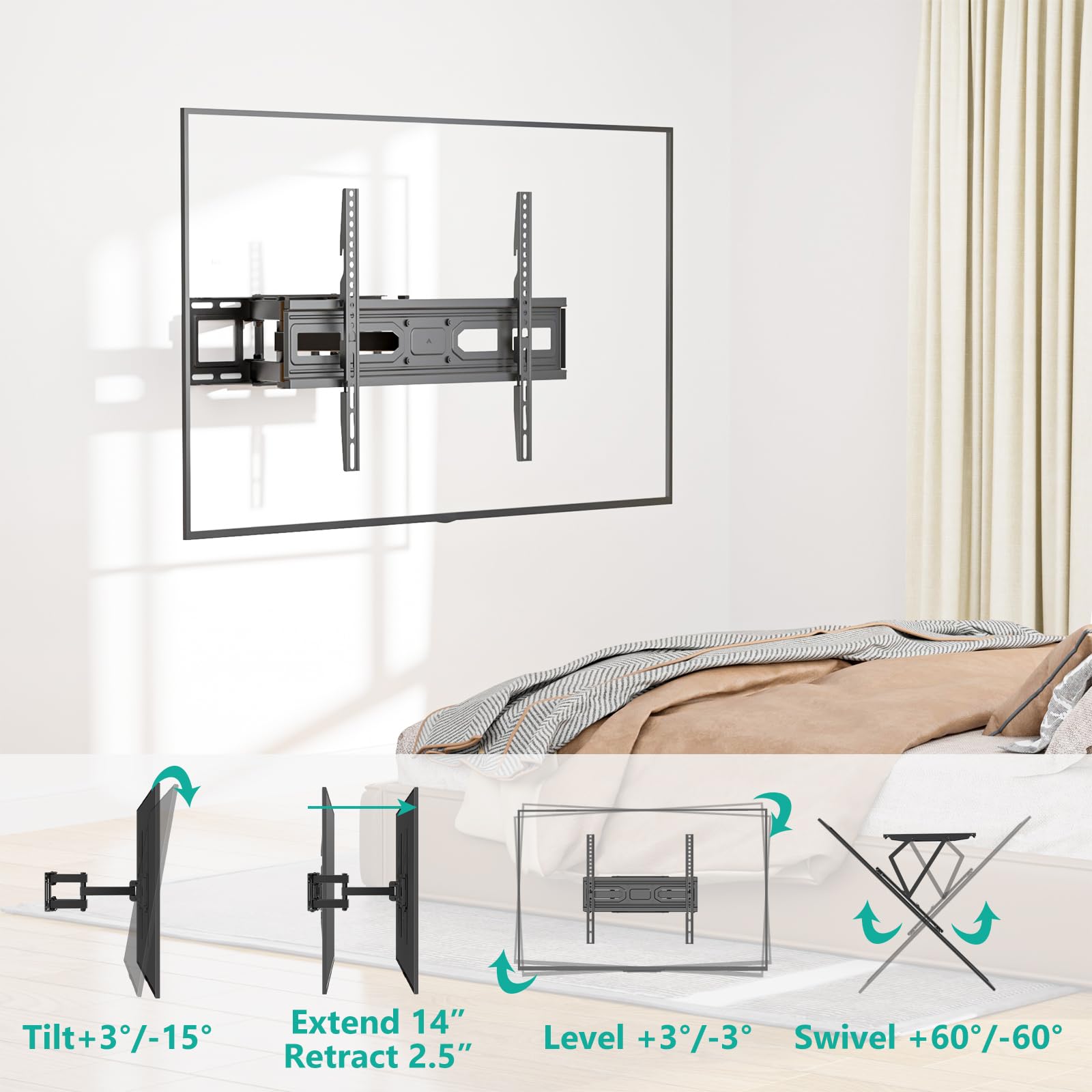 Foto 6 pulgar | Soporte De Pared Para Tv Wali Ftm-3 Full Motion 32-80 Pulgadas, 40 X 40 Cm, 40 Kg - Venta Internacional.