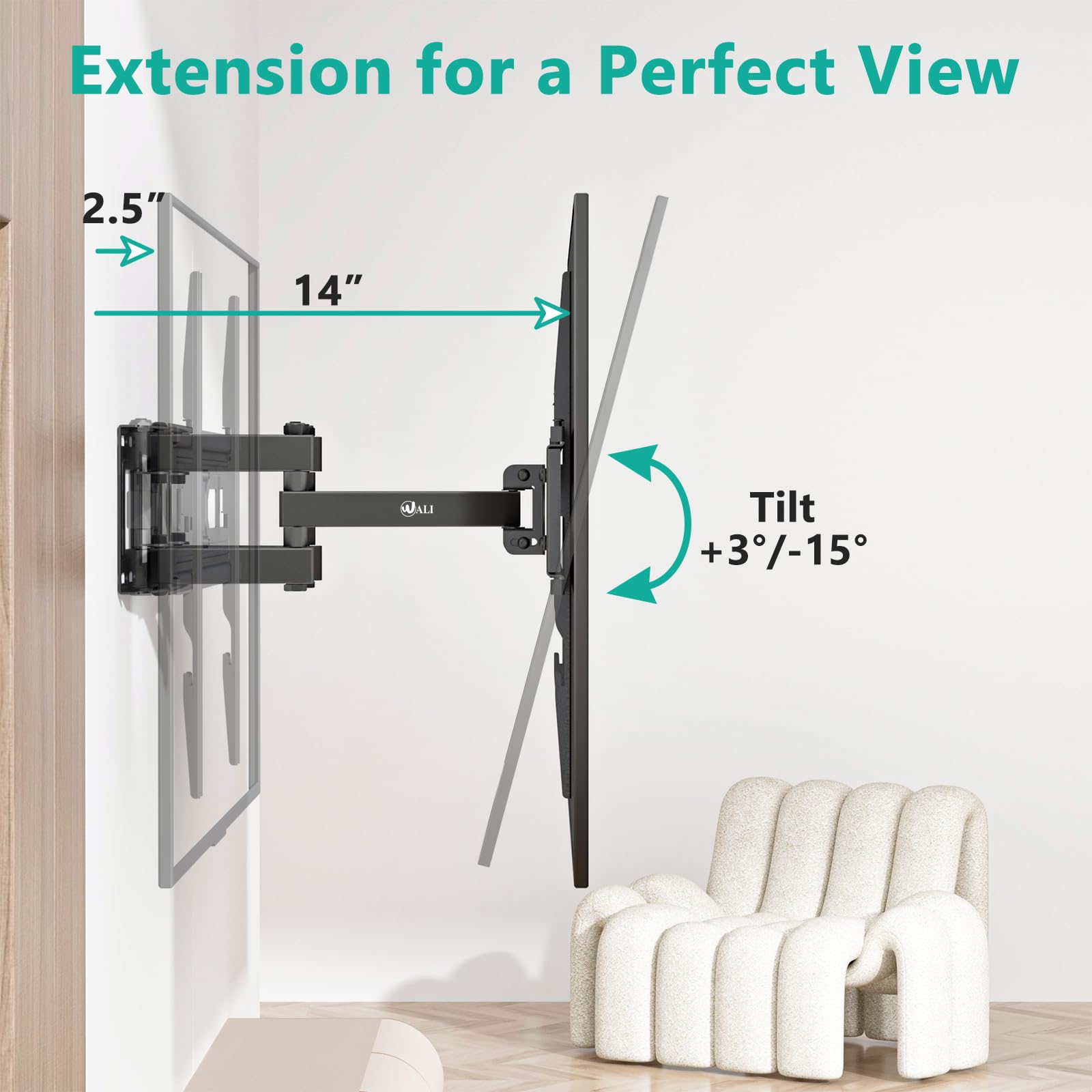 Foto 6 | Soporte De Pared Para Tv Wali Ftm-3 Full Motion 32-80 Pulgadas, 40 X 40 Cm, 40 Kg - Venta Internacional.