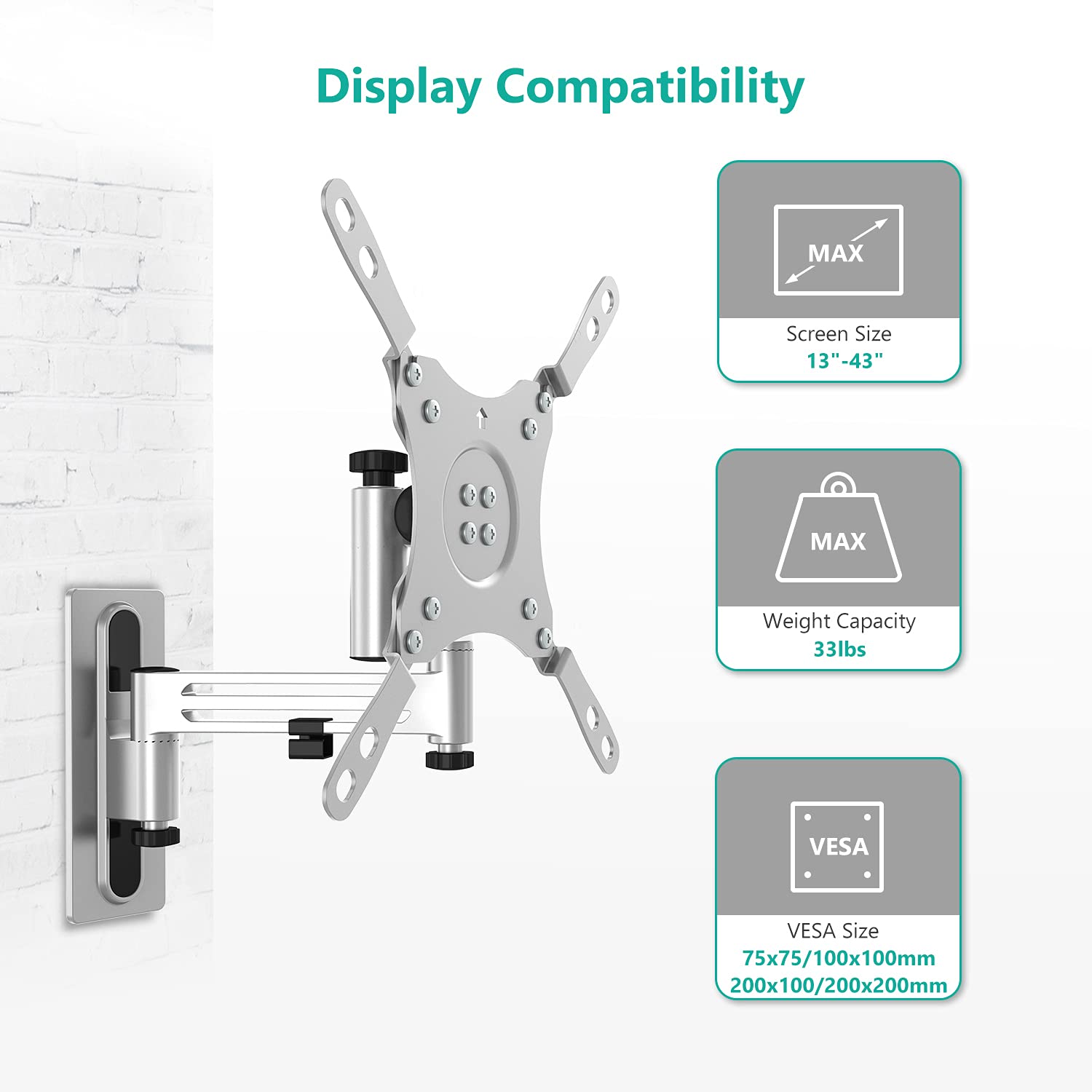 Foto 2 | Soporte para Tv Wali Rv Pantalla LCD Led de 13 a 43 " Bloqueable Movimiento Completo - Venta Internacional