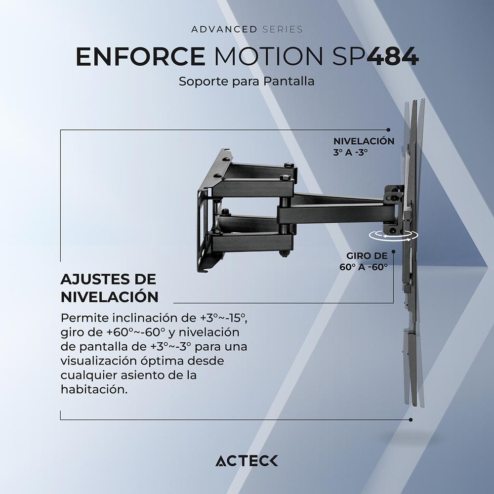 Foto 3 pulgar | Soporte Smart Tv Acteck Enforce Motion Sp484 37 A 80 Pulgadas 40kg  Inclinación 15° Y Giro De 60° Negro Ac-939713