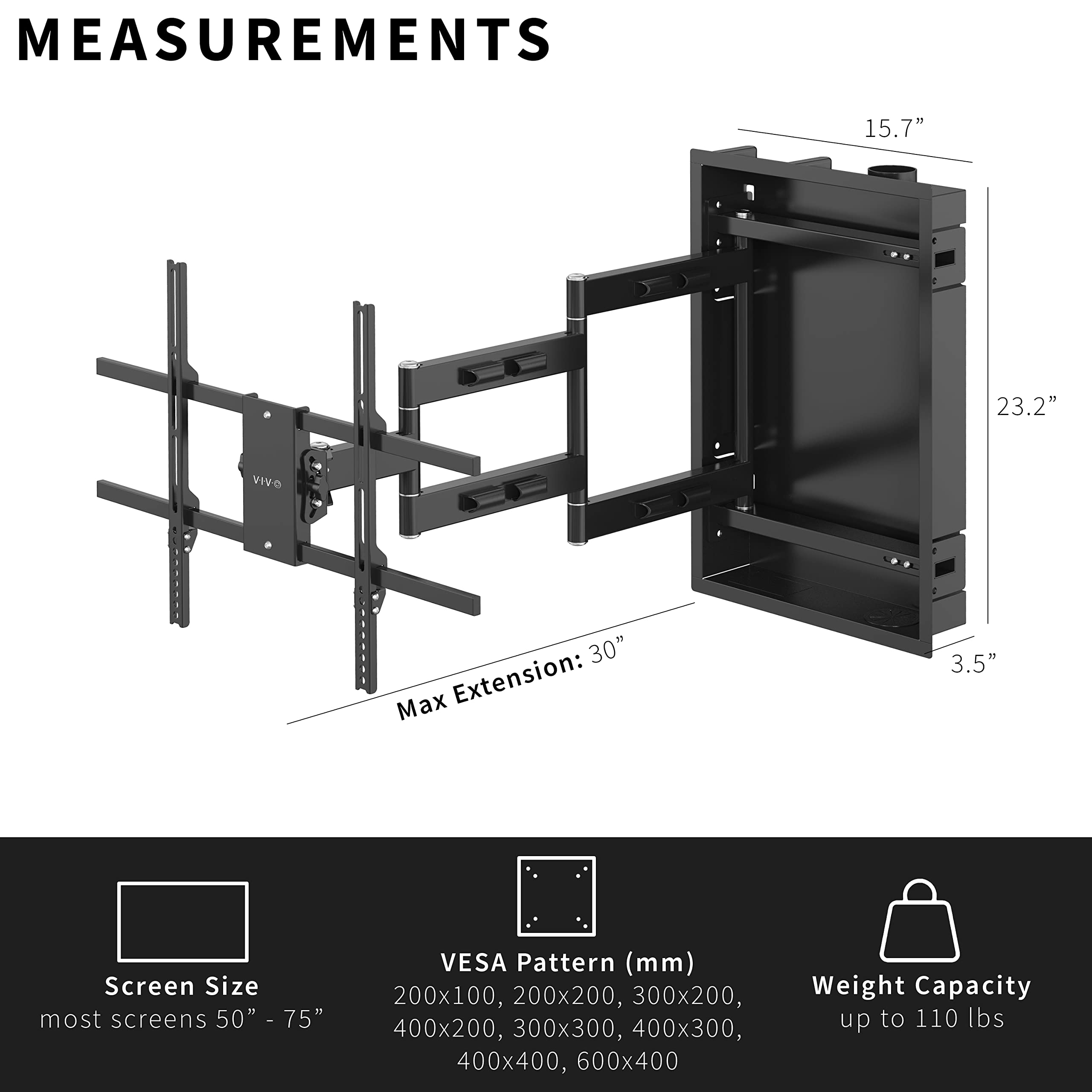 Foto 4 pulgar | Soporte De Pared Para Tv Vivo Mount-rec01 Led Lcd Empotrado De 50 A 75 Pulgadas - Venta Internacional.