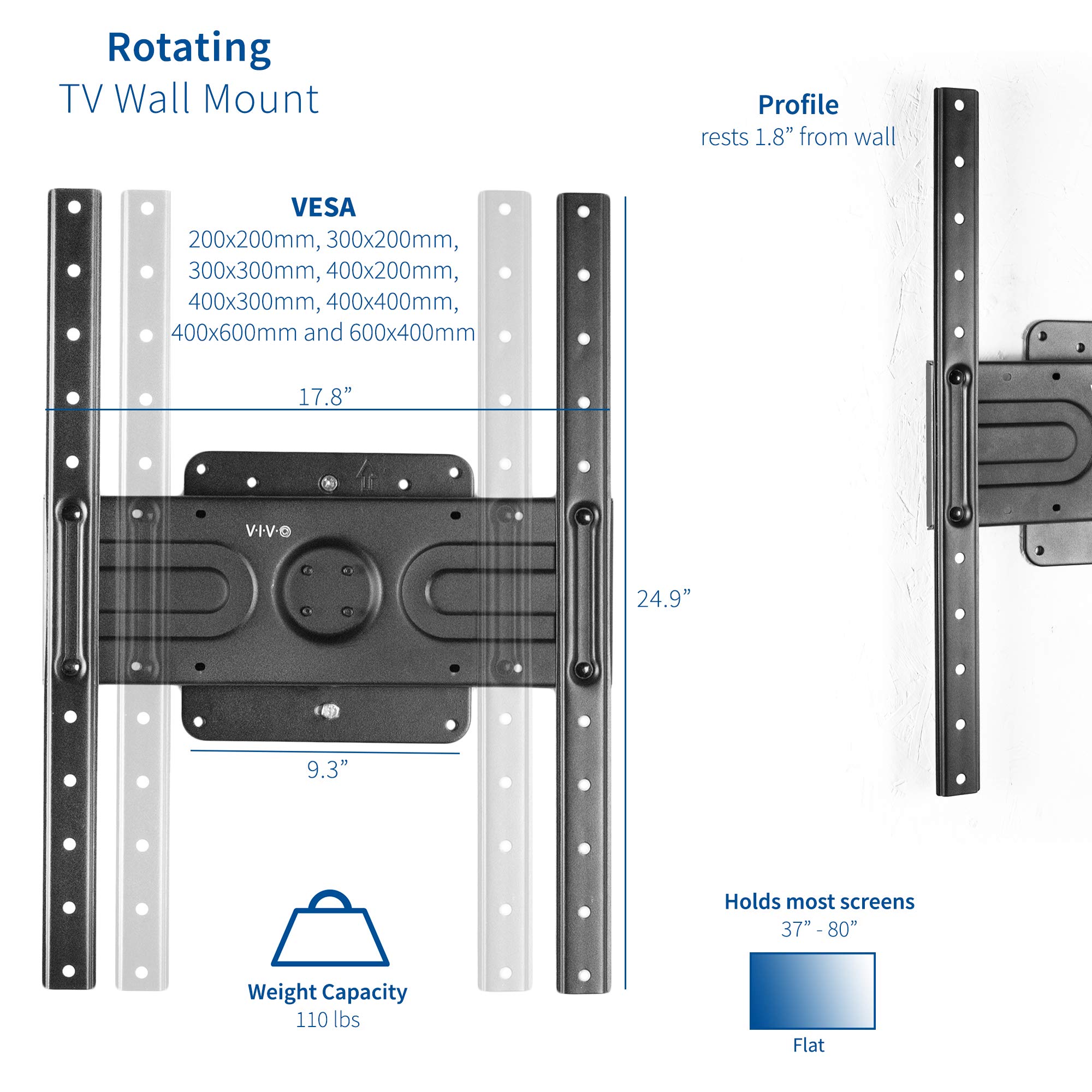 Foto 2 | Soporte De Pared Para Tv Vivo Mount-vw080p De Paisaje A Retrato 37-80 - Venta Internacional.