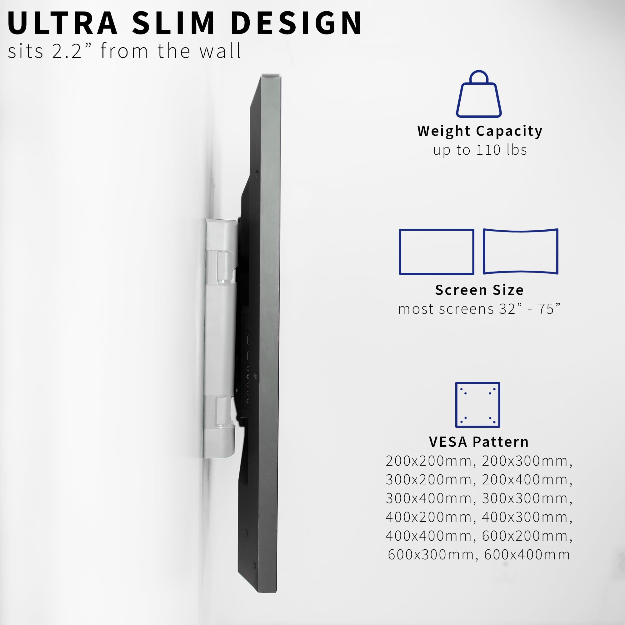 Foto 4 pulgar | Soporte De Pared Para Tv Vivo Mount-e-wm075w Electric 32-75 Pulgadas Blanco - Venta Internacional.