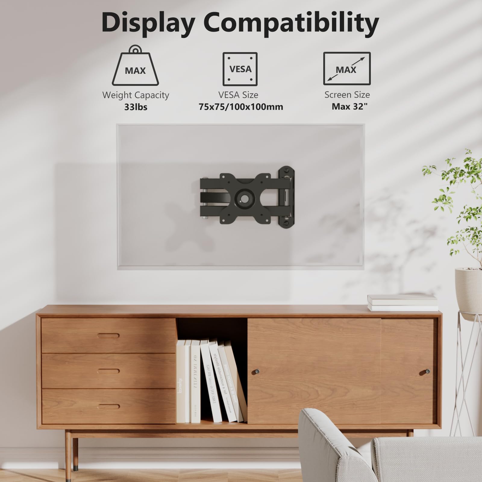 Foto 2 | Soporte De Pared Para Tv Wali Full Motion Con Brazo De Extensión De 15 Pulgadas, Negro - Venta Internacional.