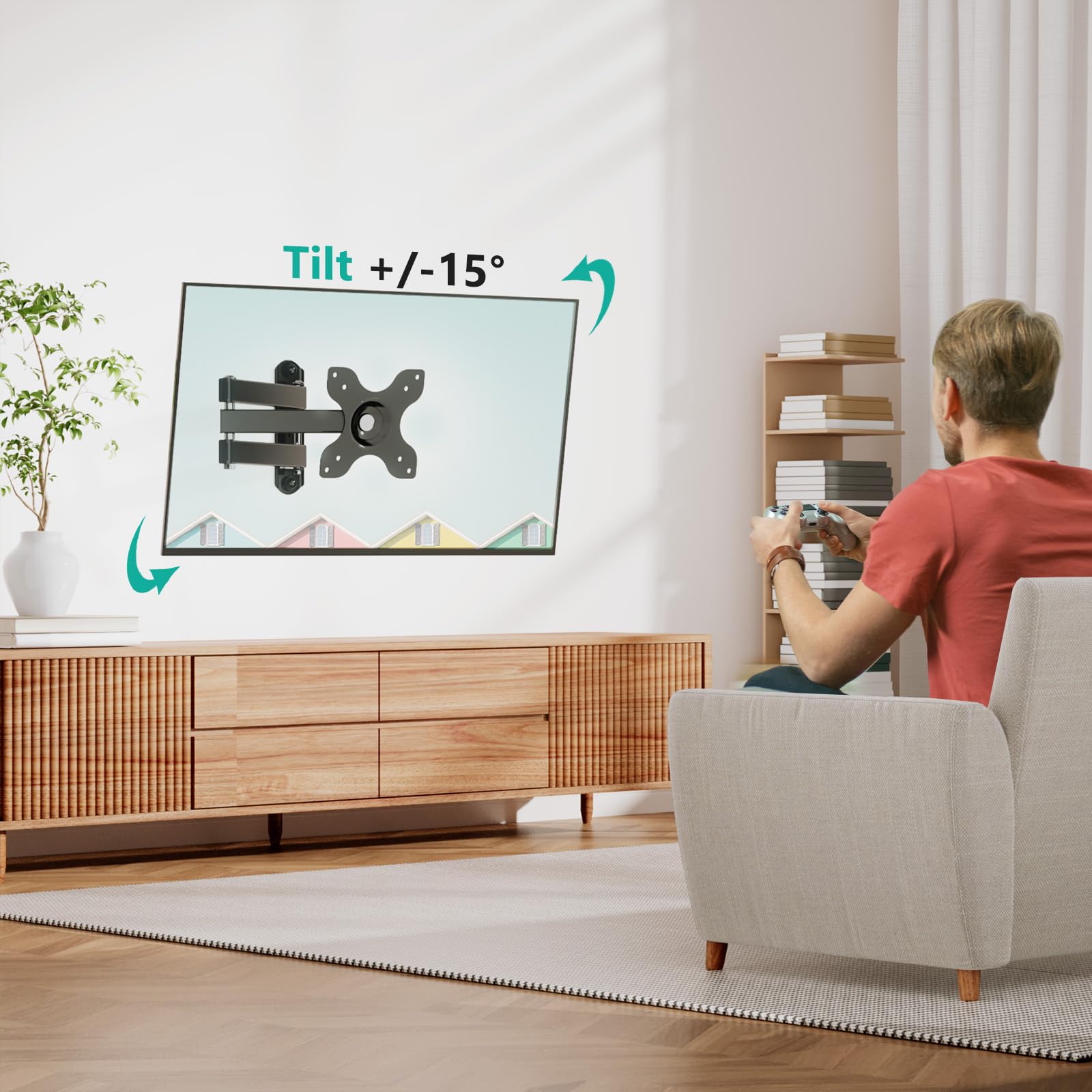 Foto 4 pulgar | Soporte De Pared Para Tv Wali Full Motion Con Brazo De Extensión De 15 Pulgadas, Negro - Venta Internacional.