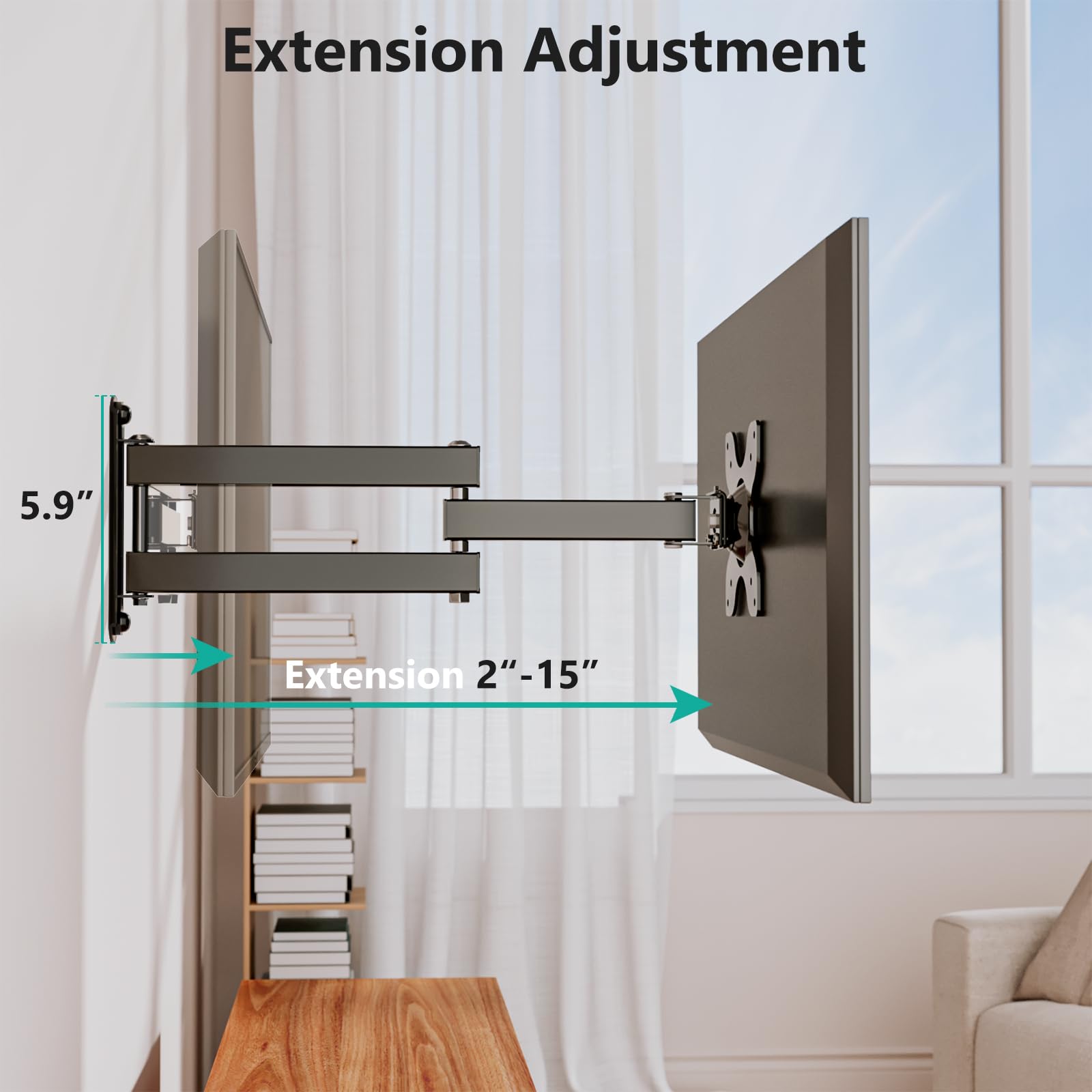 Foto 6 pulgar | Soporte De Pared Para Tv Wali Full Motion Con Brazo De Extensión De 15 Pulgadas, Negro - Venta Internacional.