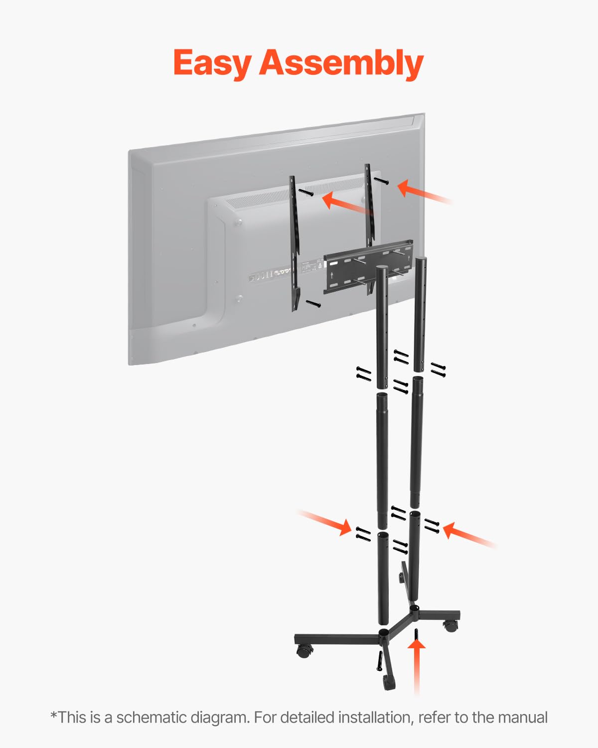 Foto 7 pulgar | Soporte Para Tv Vevor Rolling Mobile Cart, Pantallas De 32 A 65 Pulgadas, 40 Kg - Venta Internacional.
