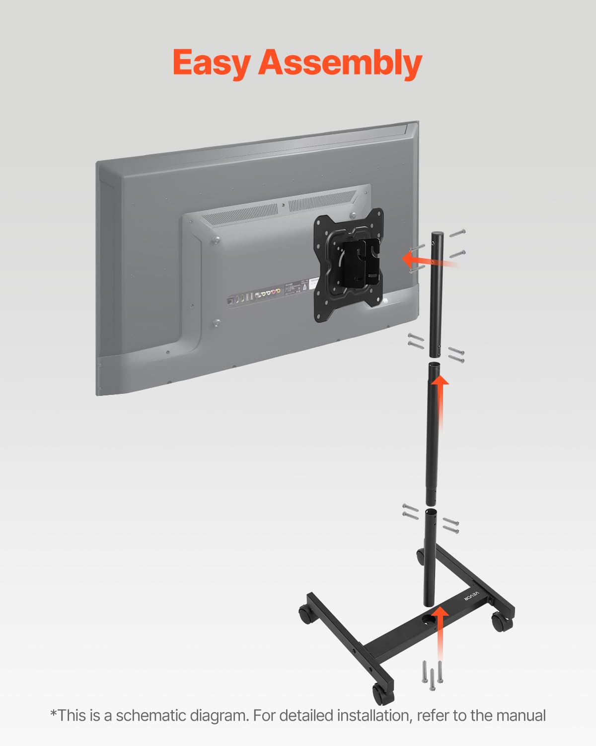 Foto 6 | Soporte De Tv Vevor Rolling Mobile Carrito De 17 A 55 Pulgadas Con Pantallas De 20 X 20 Cm - Venta Internacional.