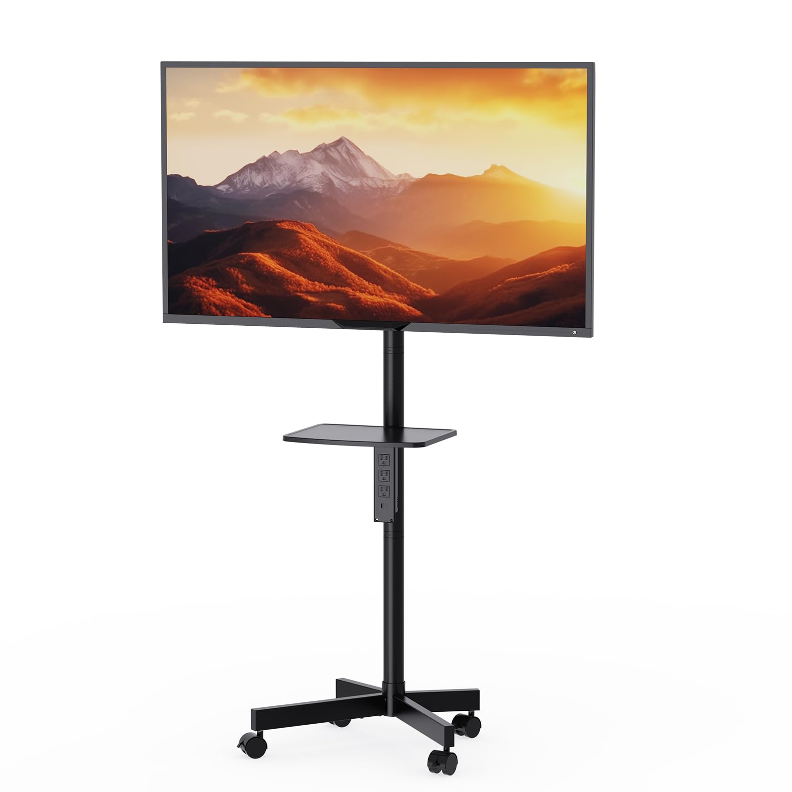 Soporte Enrollable Para Tv Wali De 23 A 65 Pulgadas Con Estante Para Portátil, Color Negro - Venta Internacional.