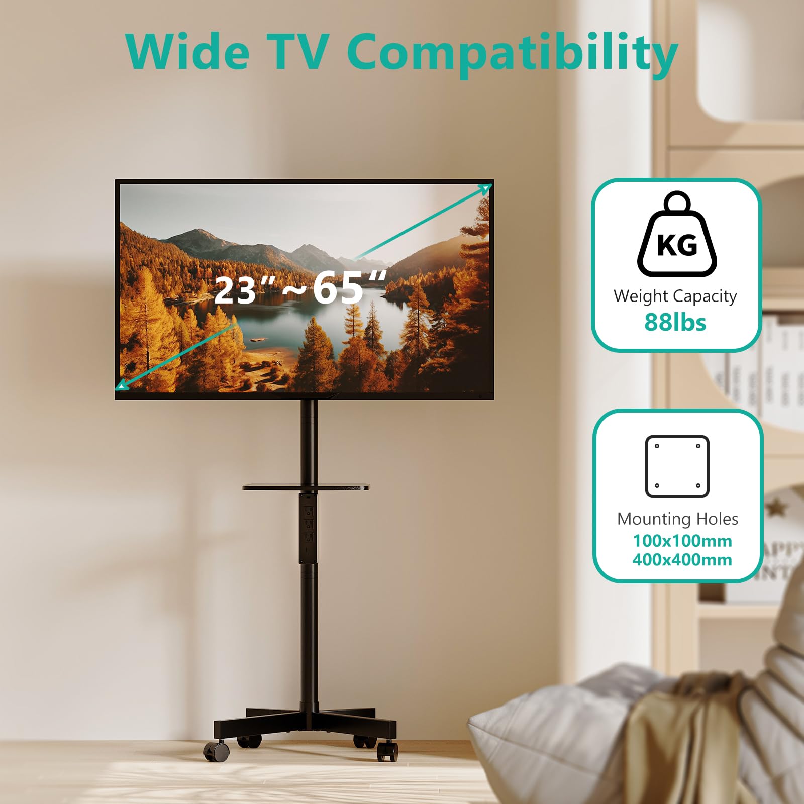 Foto 3 pulgar | Soporte Enrollable Para Tv Wali De 23 A 65 Pulgadas Con Estante Para Portátil, Color Negro - Venta Internacional.