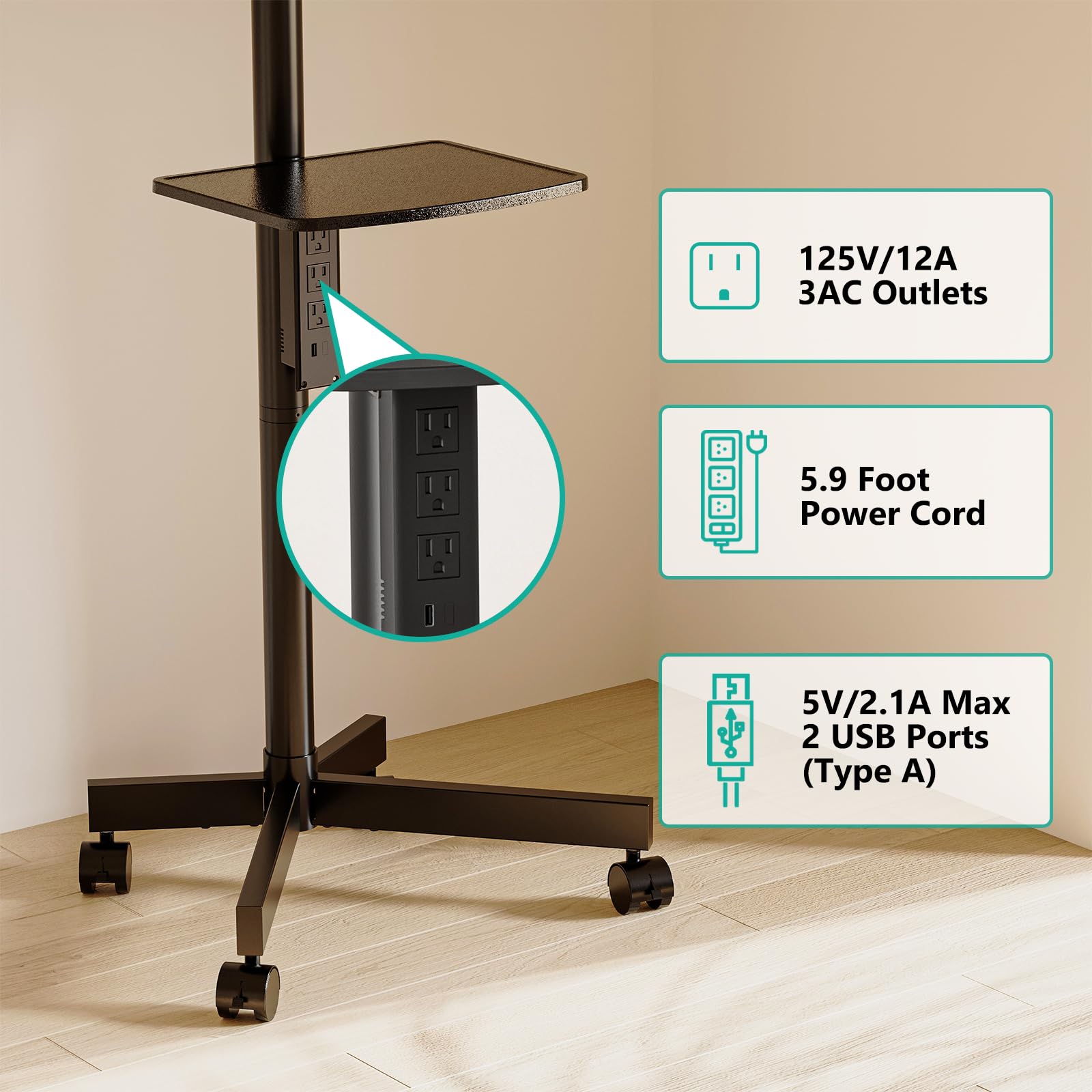 Foto 4 pulgar | Soporte Enrollable Para Tv Wali De 23 A 65 Pulgadas Con Estante Para Portátil, Color Negro - Venta Internacional.