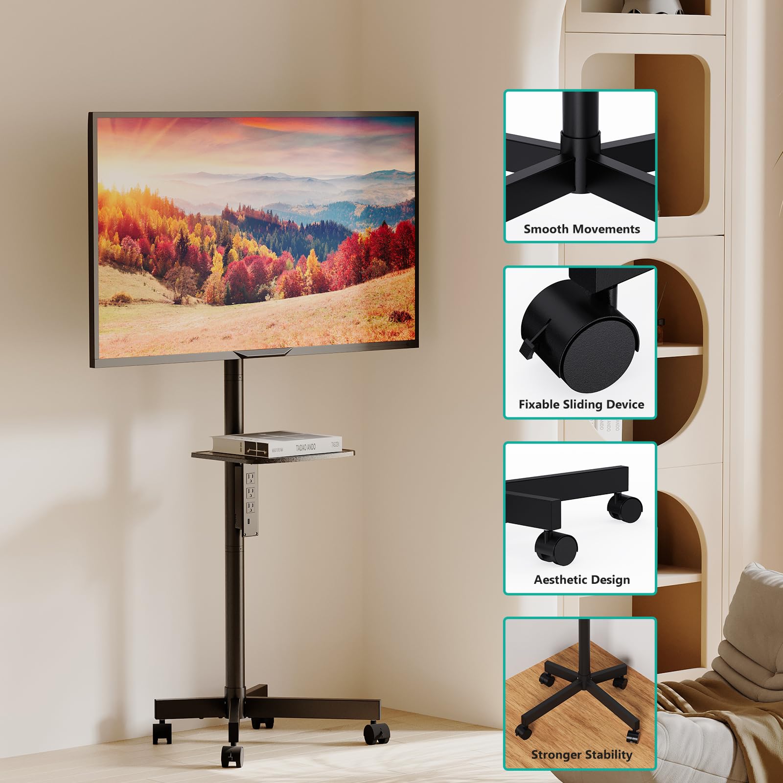 Foto 5 pulgar | Soporte Enrollable Para Tv Wali De 23 A 65 Pulgadas Con Estante Para Portátil, Color Negro - Venta Internacional.