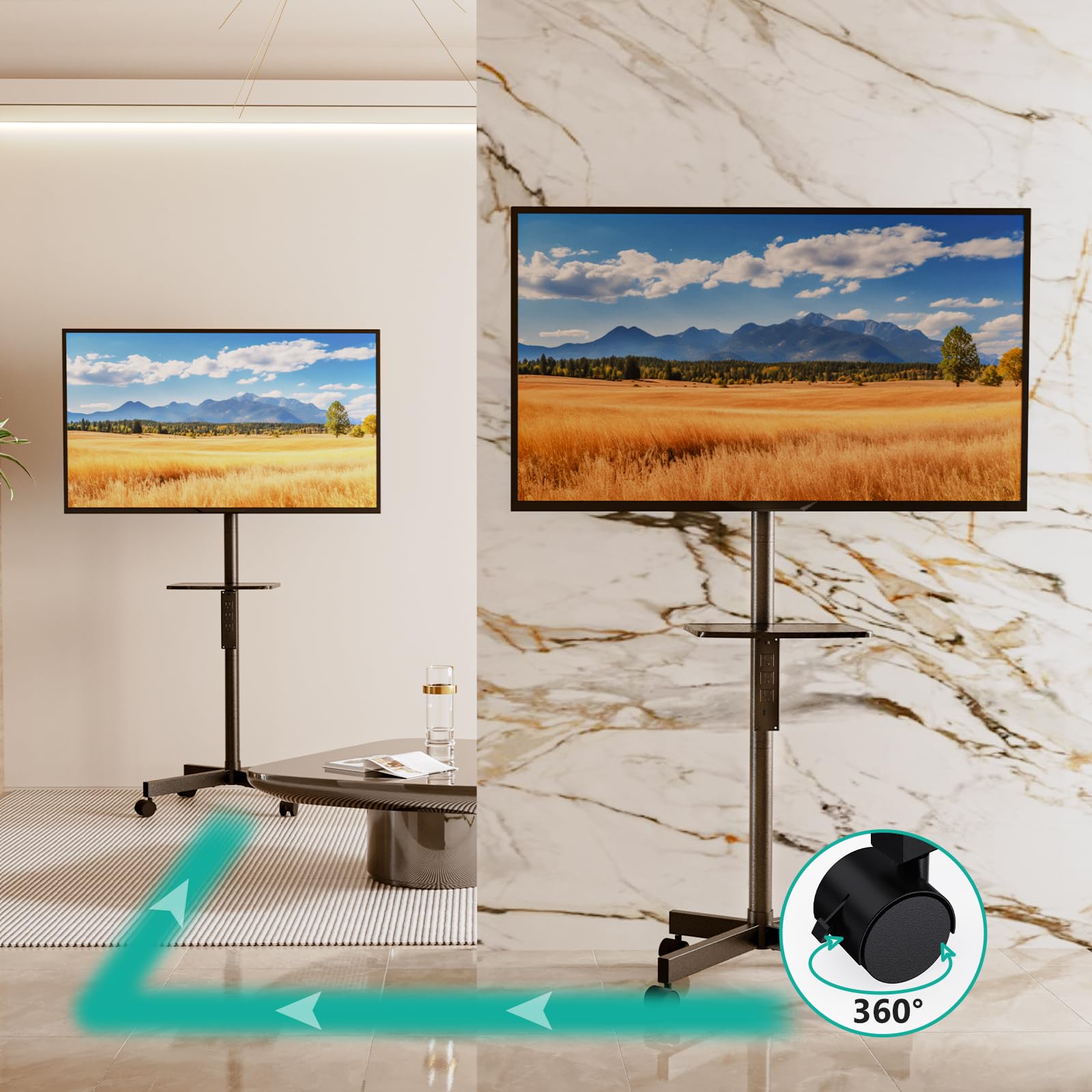 Foto 6 pulgar | Soporte Enrollable Para Tv Wali De 23 A 65 Pulgadas Con Estante Para Portátil, Color Negro - Venta Internacional.