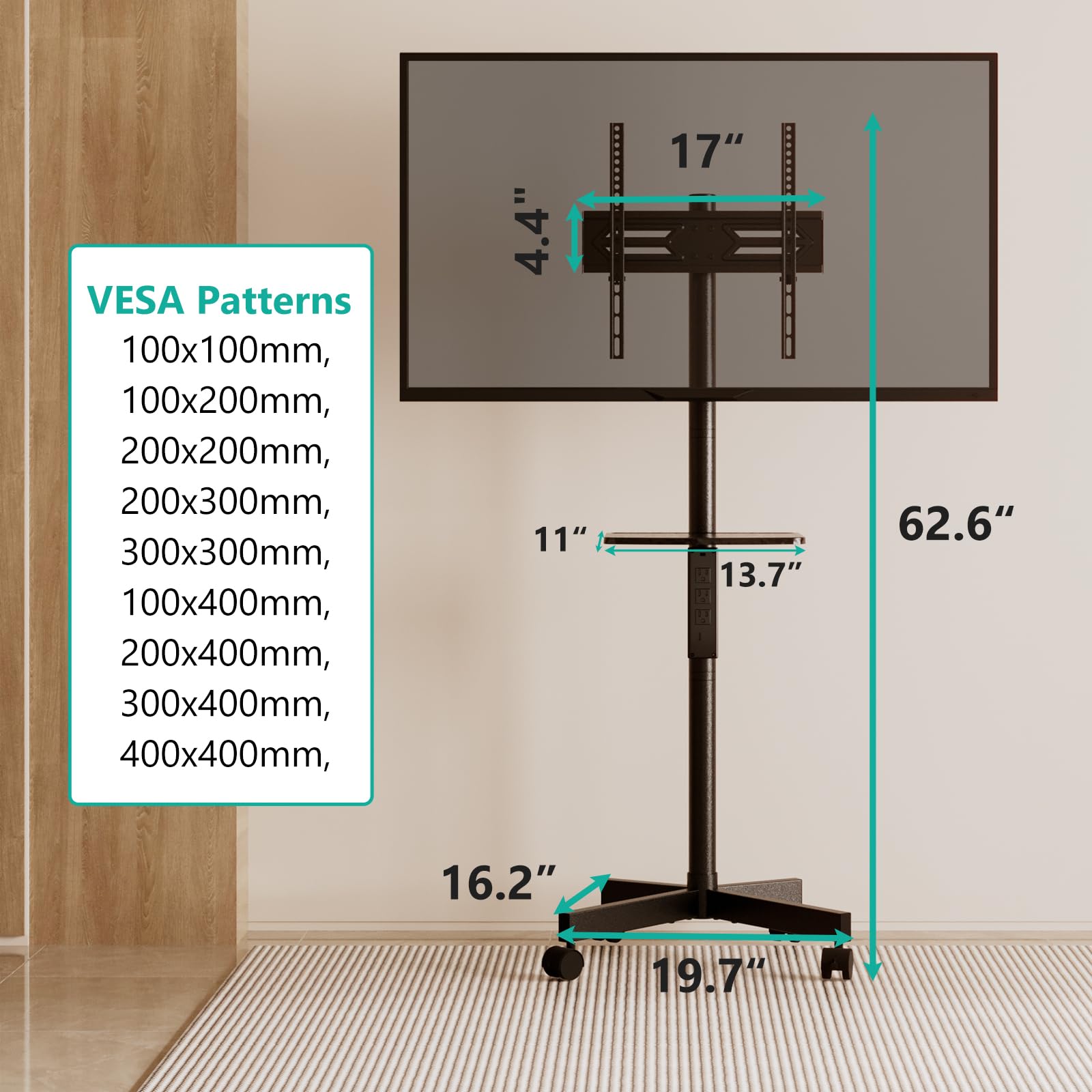 Foto 8 pulgar | Soporte Enrollable Para Tv Wali De 23 A 65 Pulgadas Con Estante Para Portátil, Color Negro - Venta Internacional.