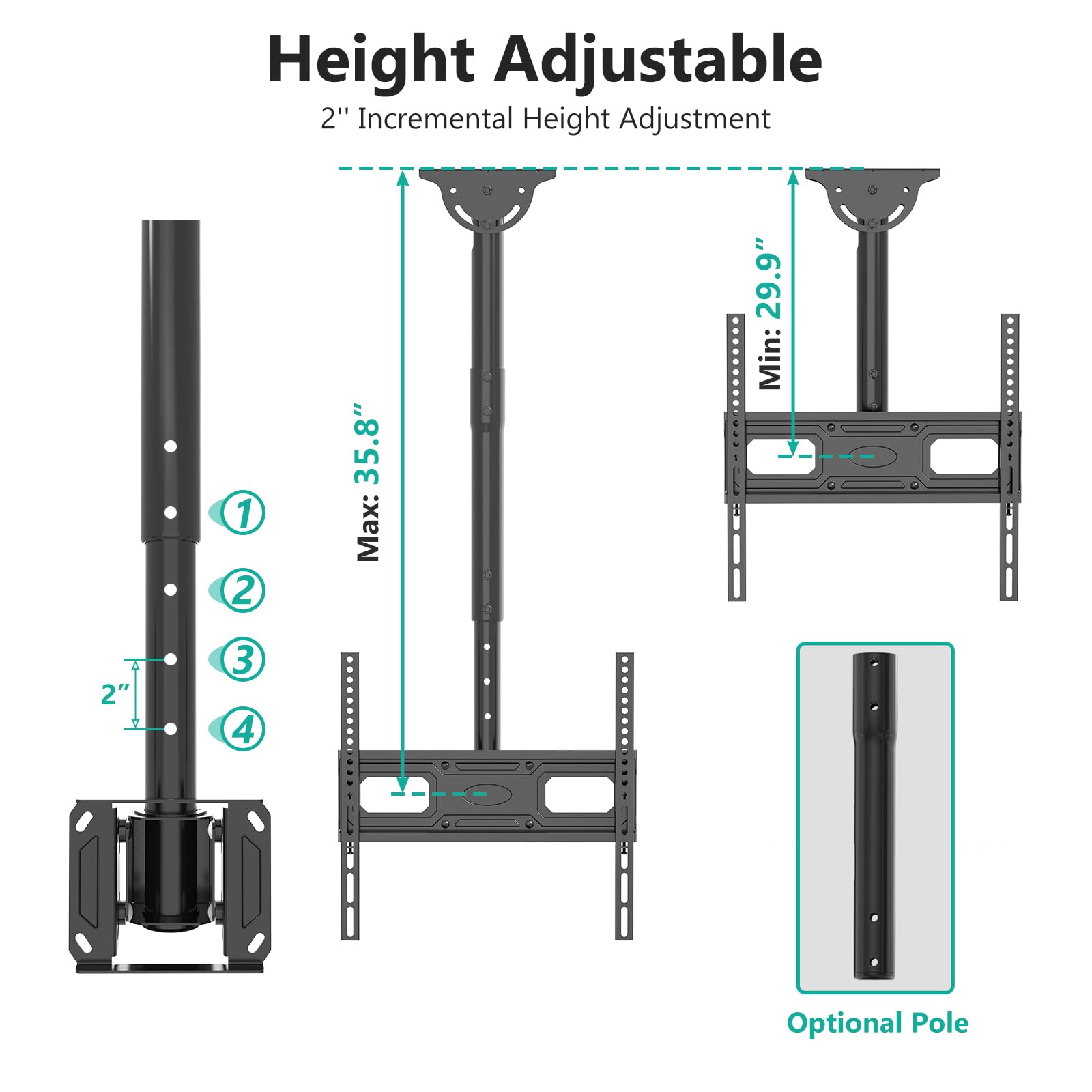 Foto 5 pulgar | Soporte De Techo Para Tv Wali Cm2665xl-p Full Motion 26-65'' - Venta Internacional.