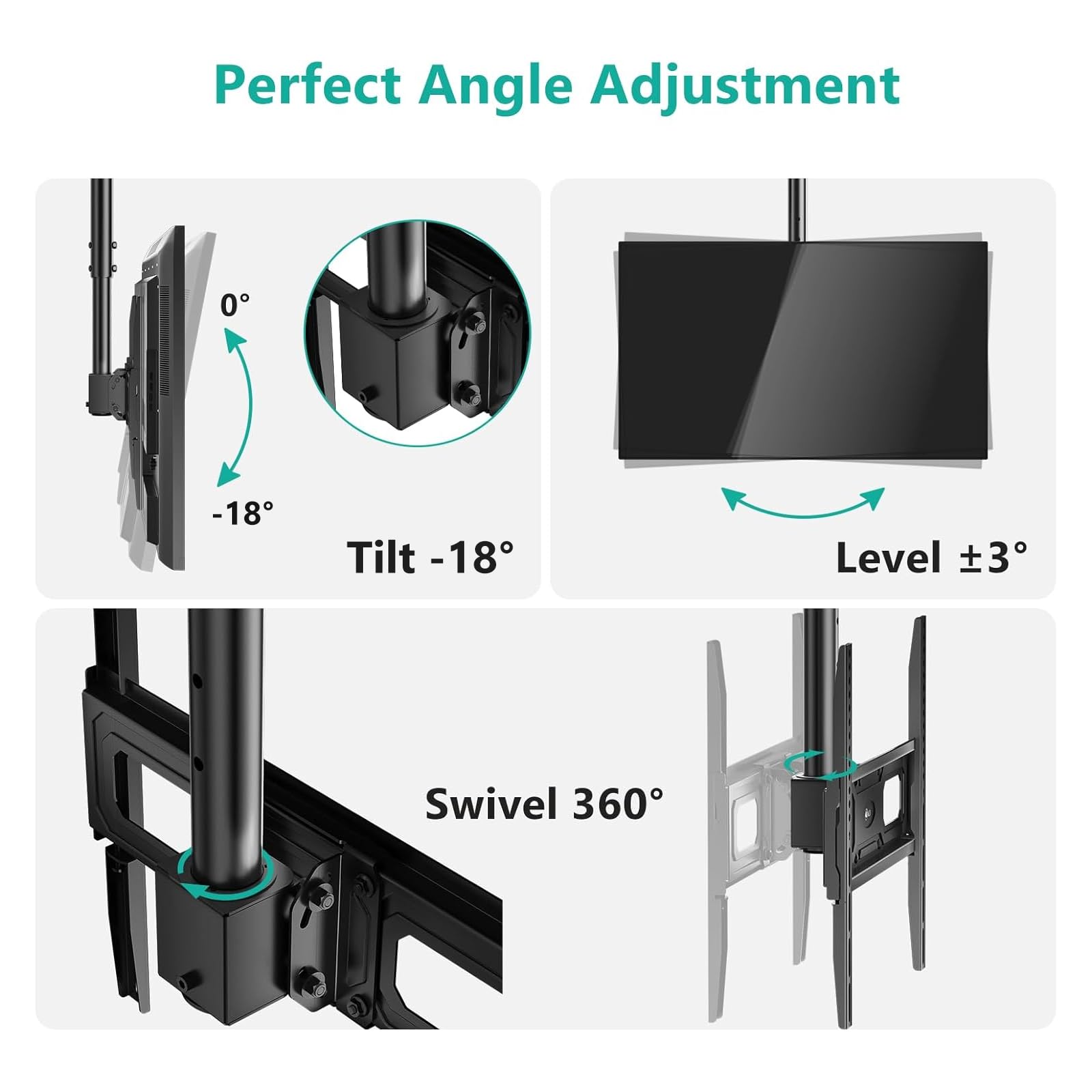 Foto 7 pulgar | Soporte De Techo Para Tv Wali Cm2665xl-p Full Motion 26-65'' - Venta Internacional.