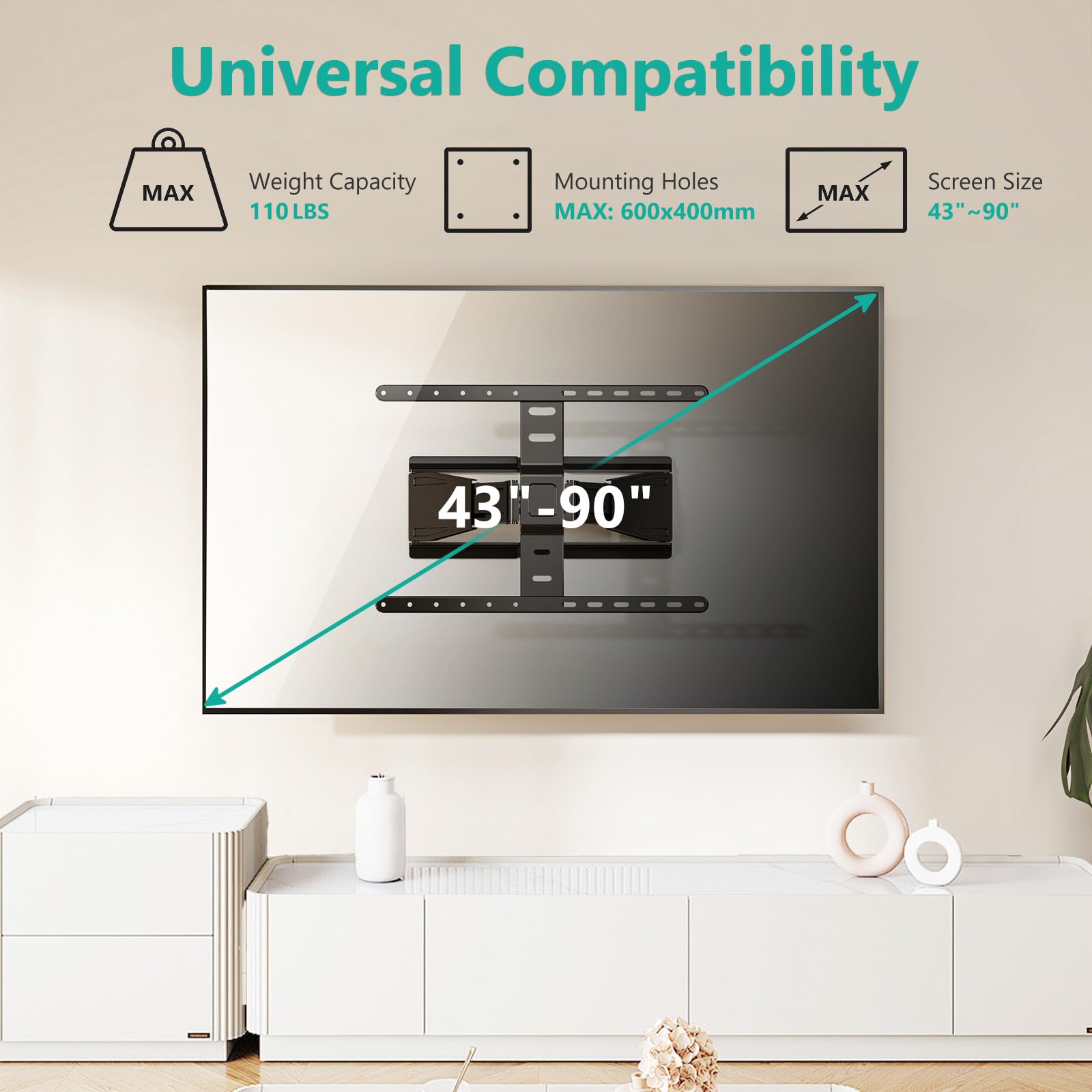 Foto 3 | Soporte De Pared Para Tv Wali Ultra Slim Full Motion 43-90 Pulgadas - Venta Internacional.