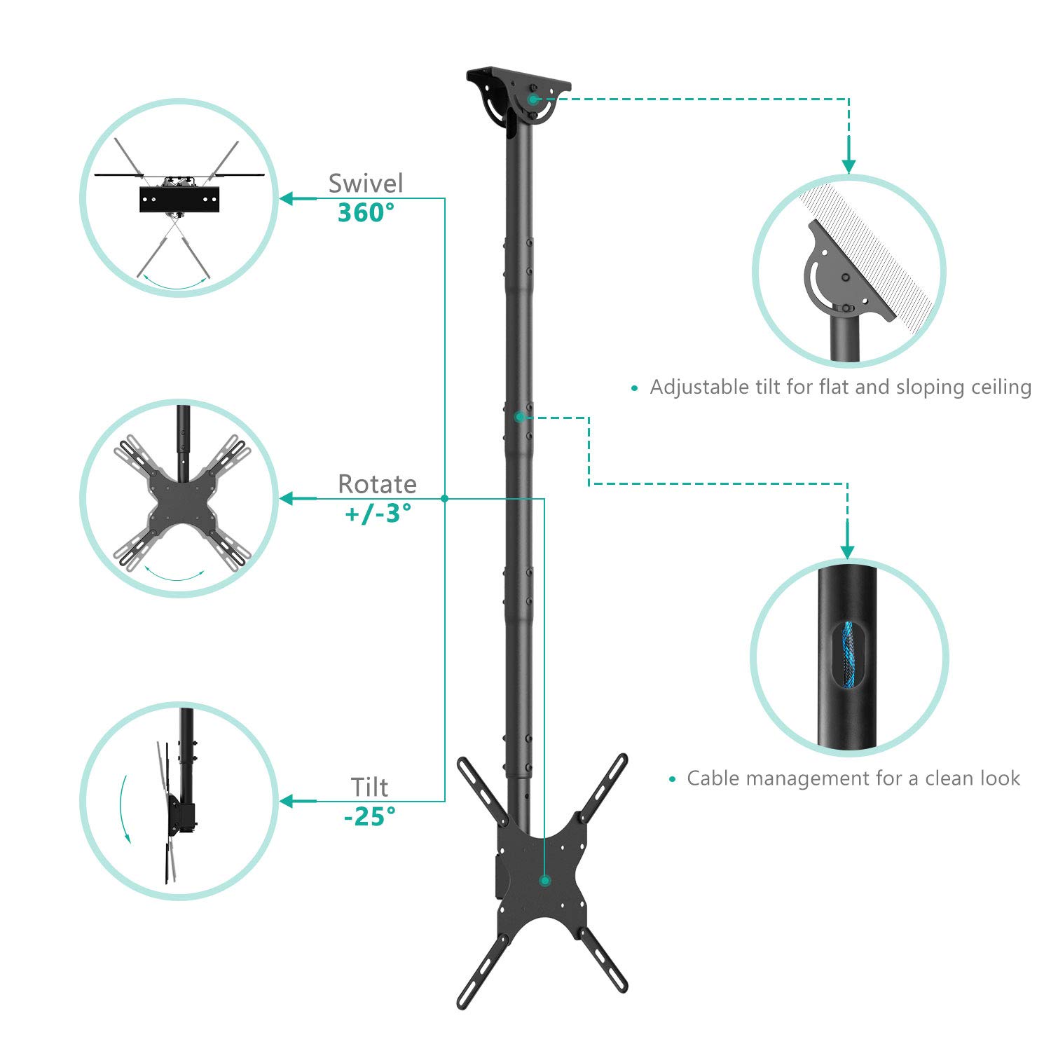 Foto 7 pulgar | Soporte De Tv De Techo Wali Cm2665xl Para Pantallas De 26 A 65 Pulgadas - Venta Internacional.