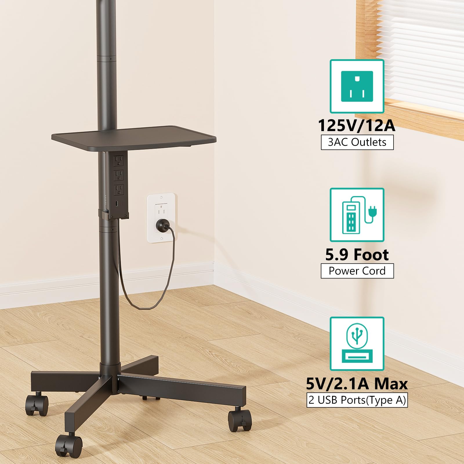 Foto 3 pulgar | Soporte De Tv Wali Mobile Con Toma De Corriente Para Televisores De 34 A 65 Pulgadas - Venta Internacional.